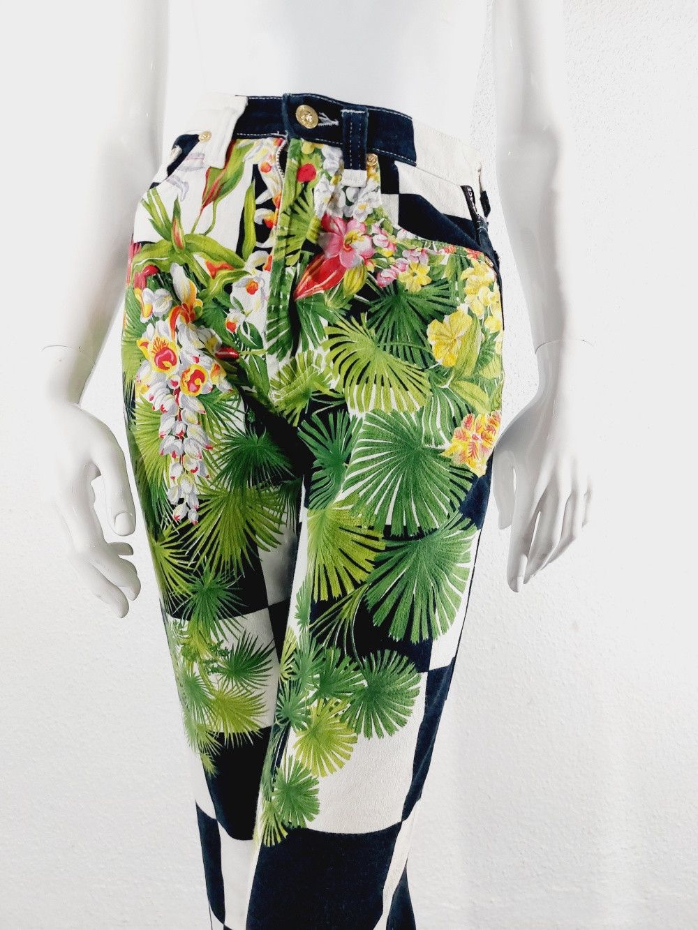 Versace Jeans Couture Versace Miami Tropical Palm Tree Checkered Pants Size 24" / US 00 / IT 34 - 3 Thumbnail