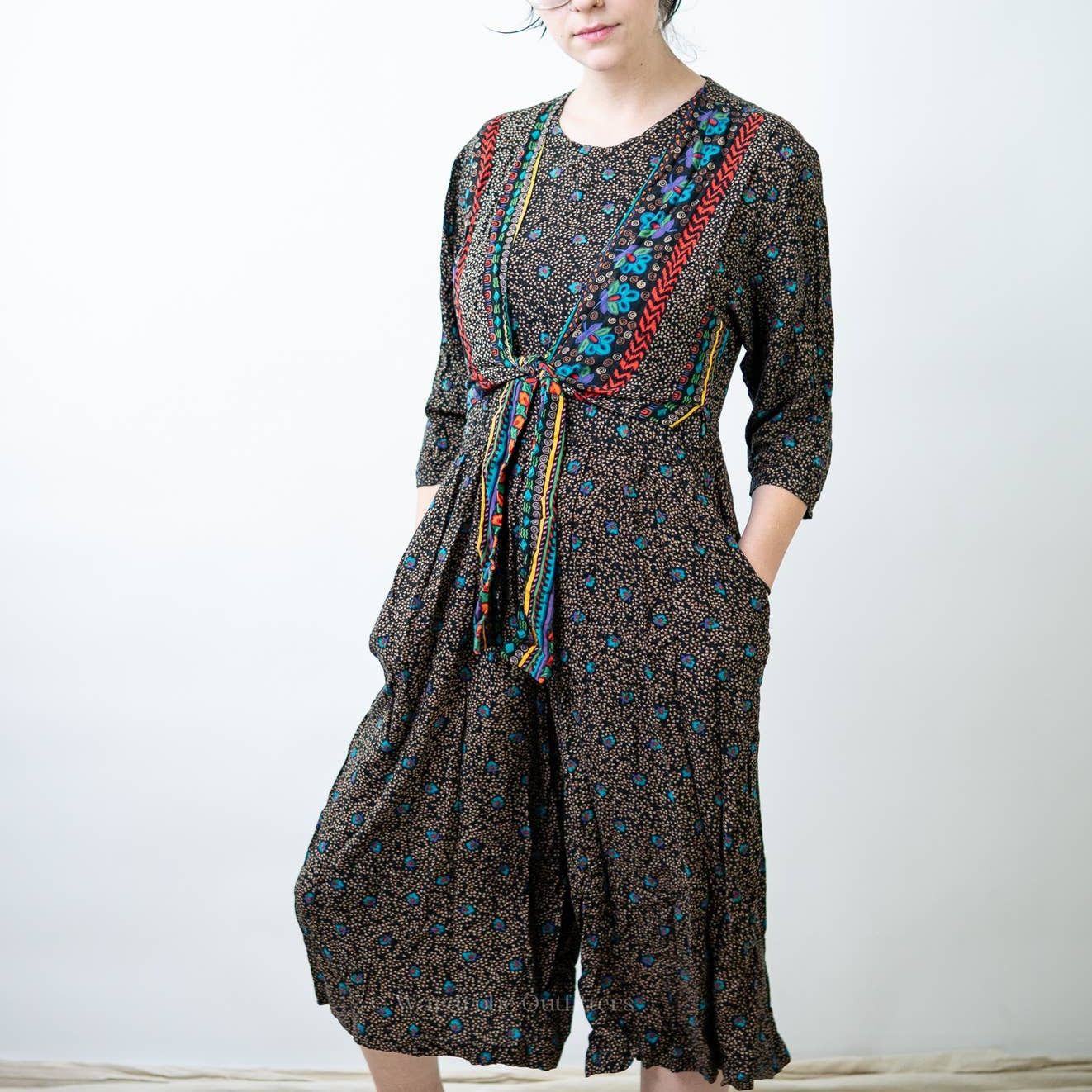 Vintage Vintage 90s Boho Cottagecore Romper Dress - M Size 30" / US 8 / IT 44 - 1 Thumbnail