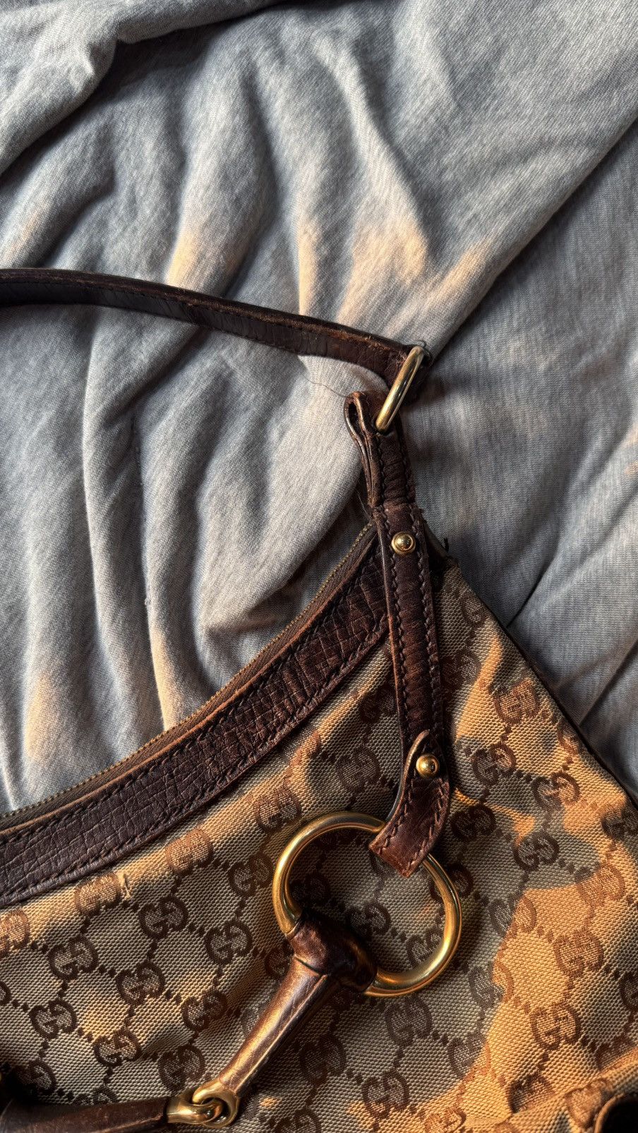 Gucci Gucci 2000s Large Horsebit Shoulder Bag GG Monogram Canvas Size ONE SIZE - 9 Thumbnail