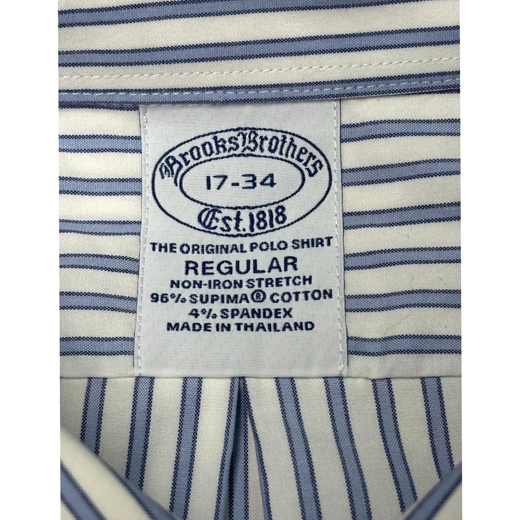 Brooks Brothers Brooks Brothers Mens Dress Shirt Striped Blue Regular Fit Non-Iron Supima Cotton Shirt 17-34 Button-Down Pocket Womens? Size US XL / EU 56 / 4 - 4 Thumbnail