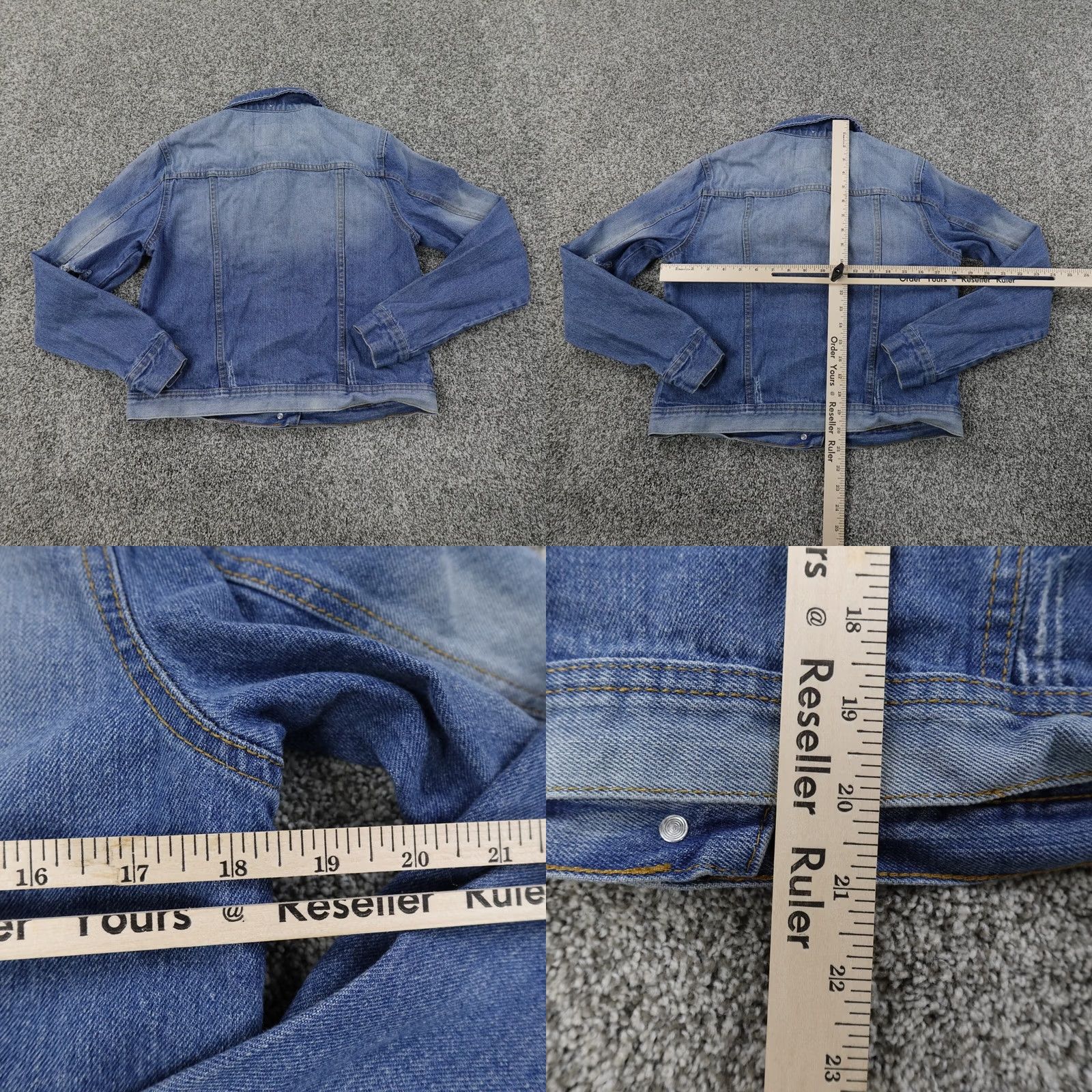 Denime Amethyst Jacket Womens M Blue Denim Faded Distressed Patchwork Biker Shirt Size 32" / US 10 / IT 46 - 8 Thumbnail