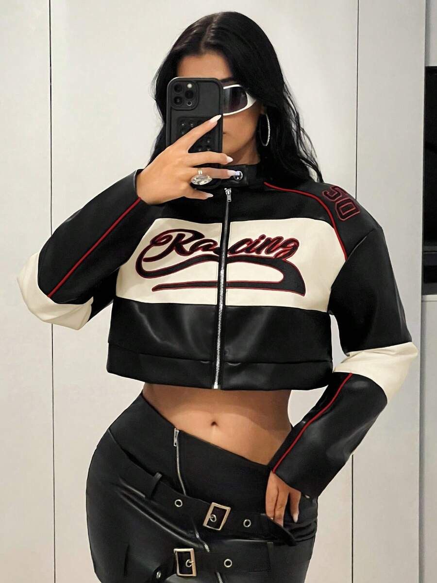 Other Women’s Cropped Racing Style Leather Jacket Size M / US 6-8 / IT 42-44 - 3 Thumbnail