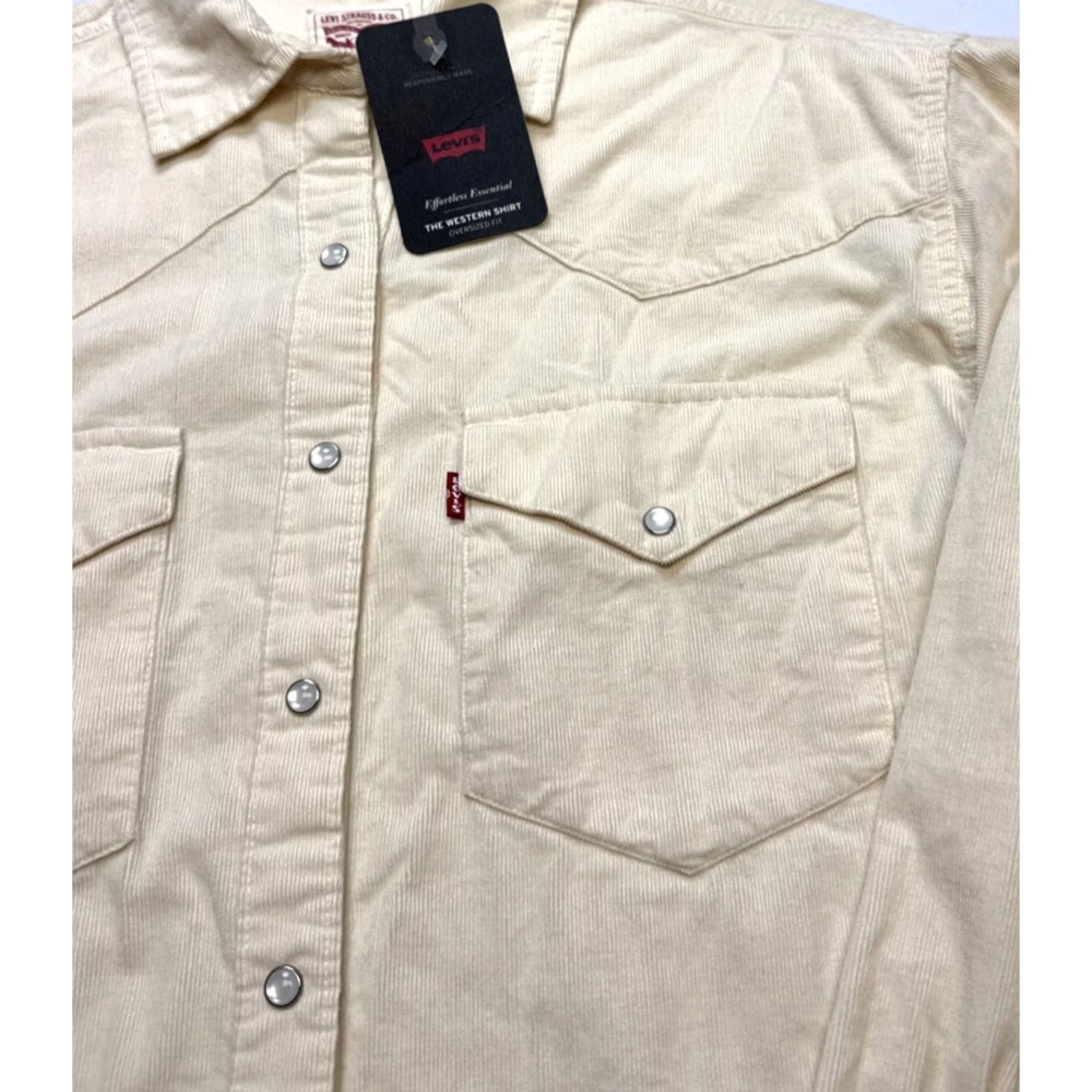 Levi's Levis Corduroy Western Shirt Womens Small Ivory Oversized Fit Pearl Snaps Size S / US 4 / IT 40 - 2 Thumbnail