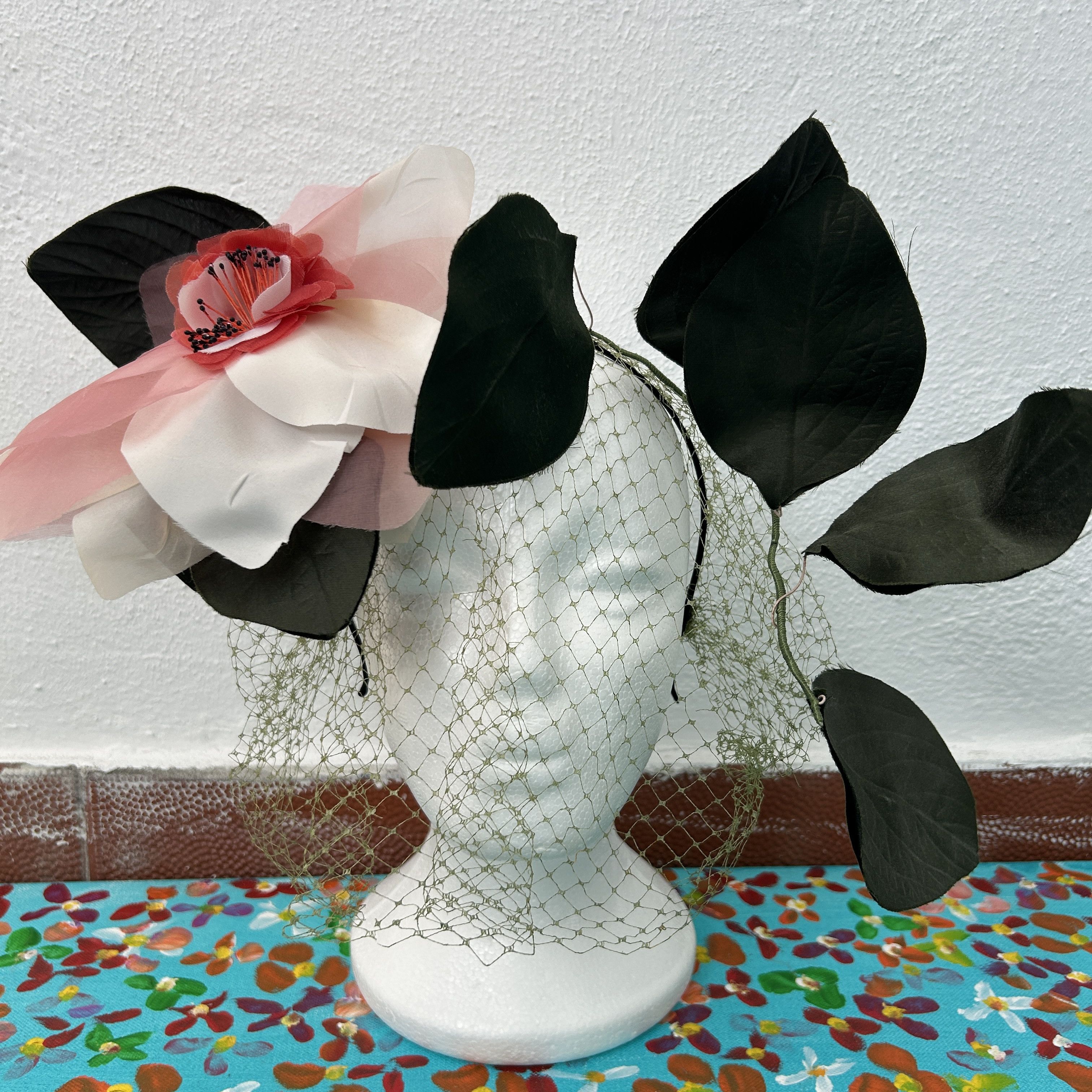 Designer Magnolia fascinator with veil, designer flower headpiece Size ONE SIZE - 8 Thumbnail
