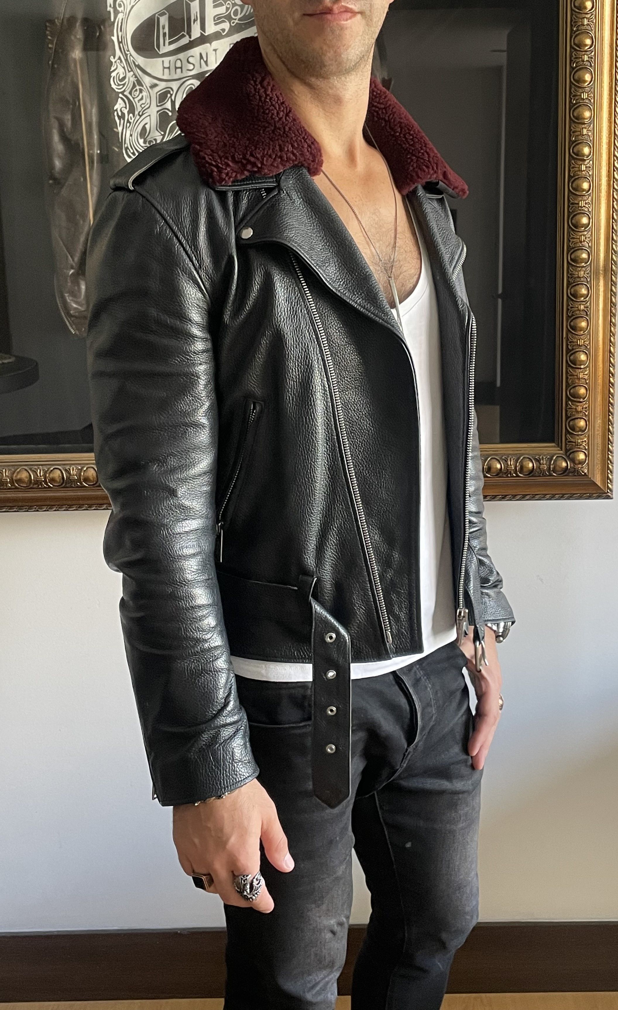 Sandro Sandro Leather Biker Jacket with Fur Collar Schott Varvatos Size US M / EU 48-50 / 2 - 11 Thumbnail