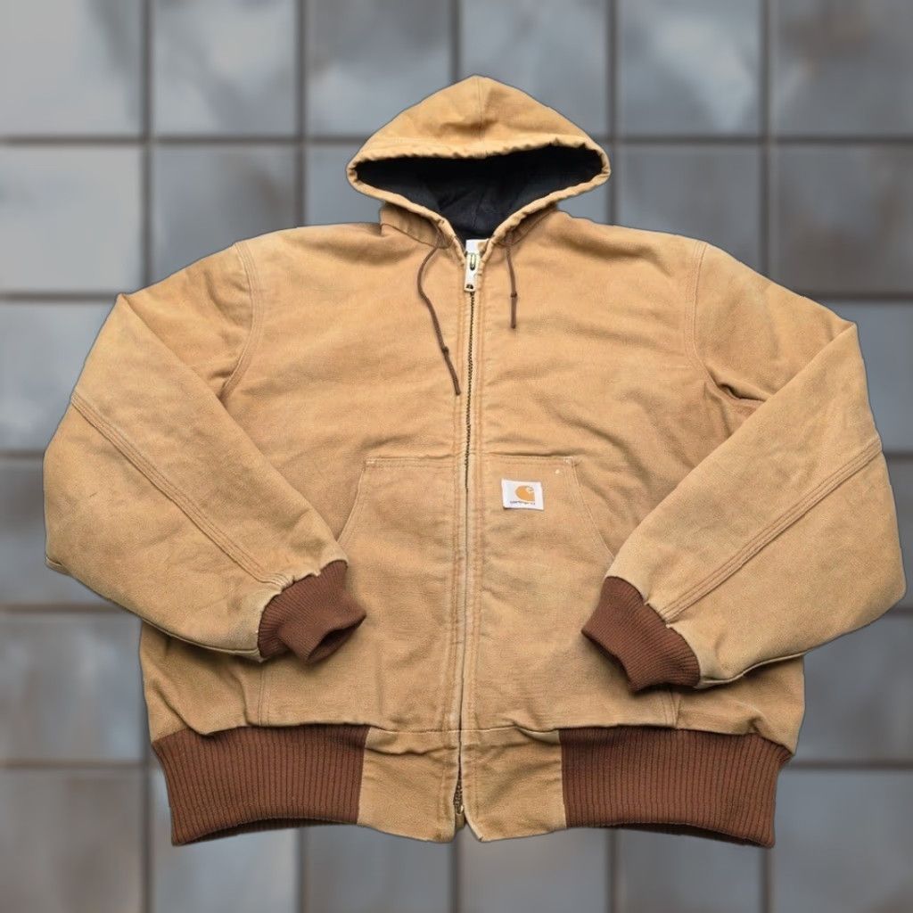 VINTAGE Carhartt J130 Active Jacket Brown Sandstone Duck Quilt Lined Hooded