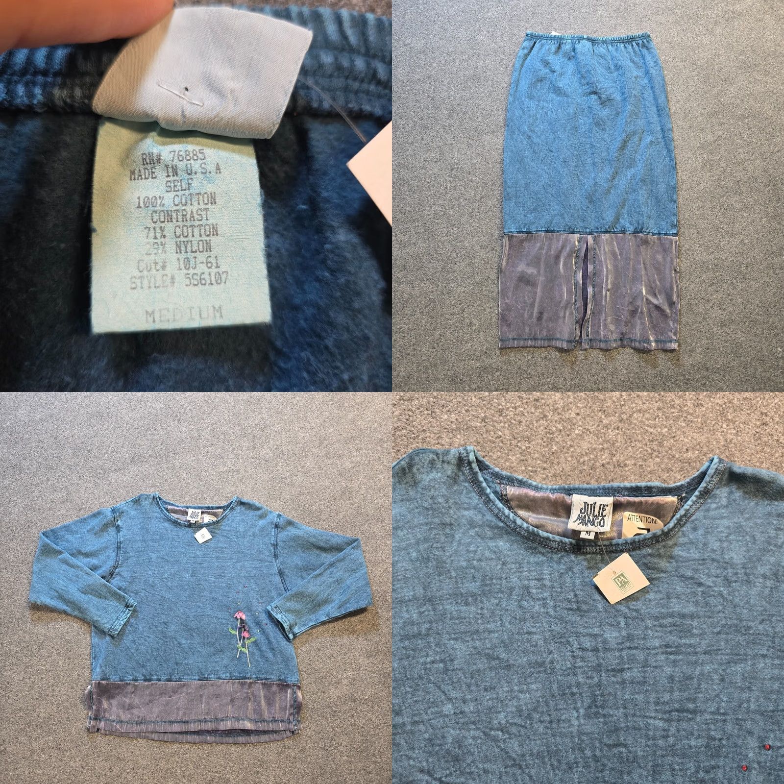 Mango VINTAGE Julie Mango Set Women Size Medium Blue Floral Skirt Sweats Casual Lounge Outfit/Set 2 Piece Knit Cotton Embroidered Long Sleeve Crew Neck Size 32" / US 10 / IT 46 - 8 Thumbnail