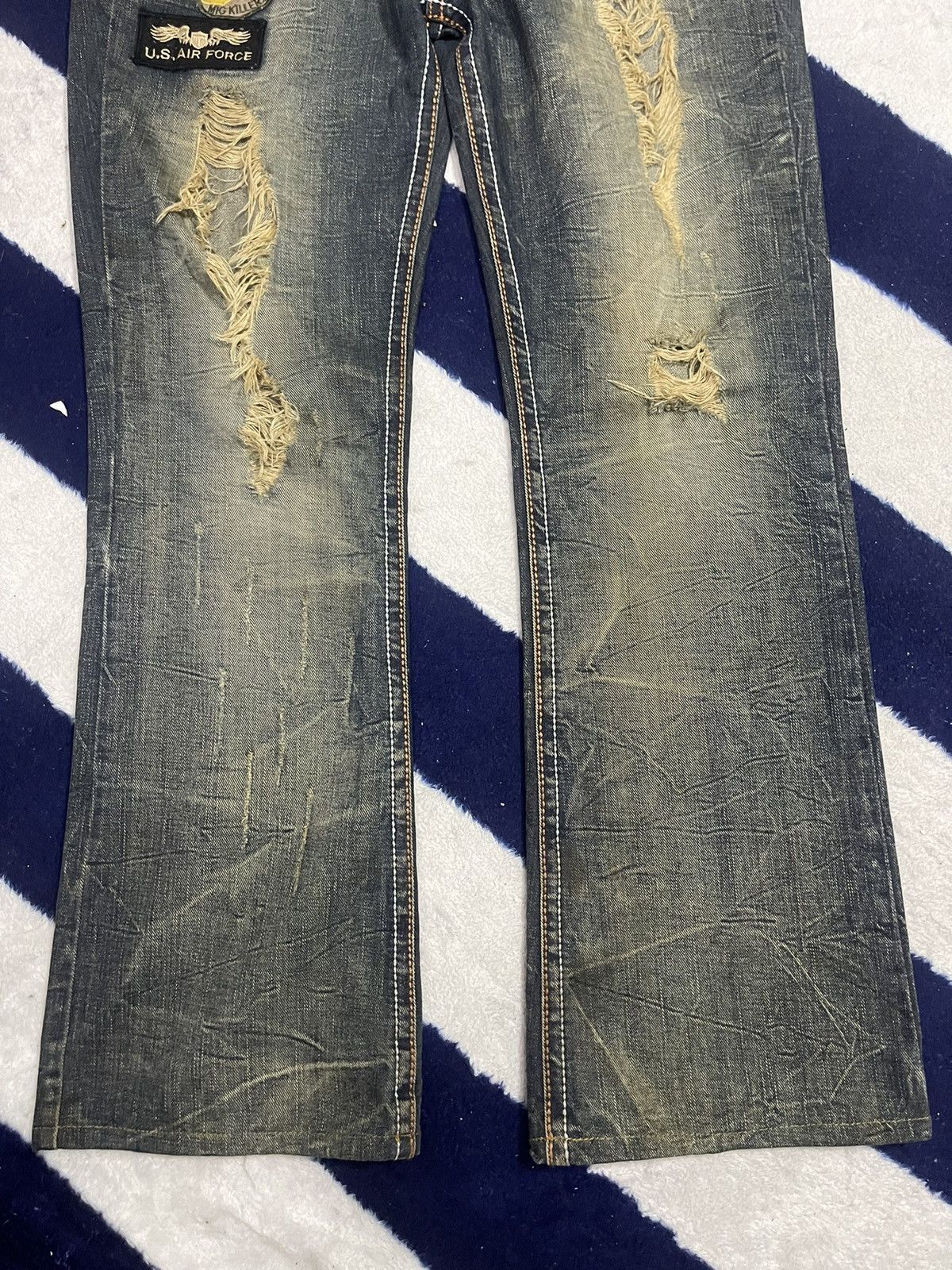 Japanese Brand Pin Ball Distressed Flare Jeans (14) Size US 35 - 18 Thumbnail