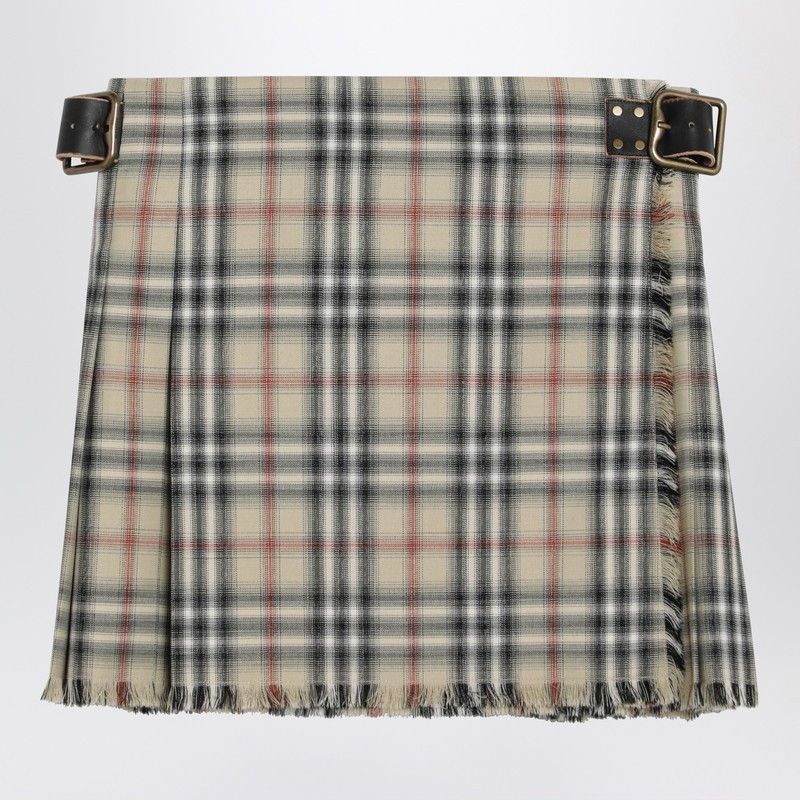 Burberry Burberry Beige Wool Mini Kilt With Check Pattern Size 27" / US 4 / IT 40 - 1 Thumbnail