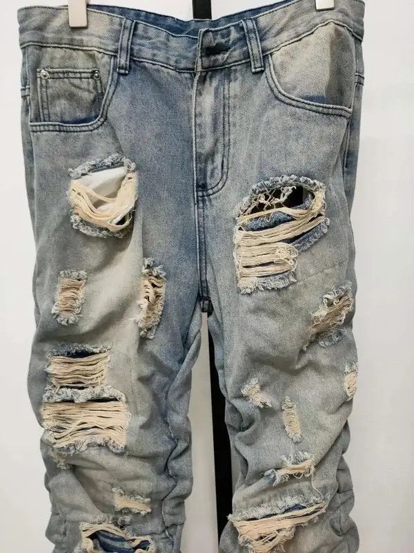 Japanese Brand Designer form-fitting holey pleated jeans trousers y2k 90’s Size US 30 / EU 46 - 5 Thumbnail