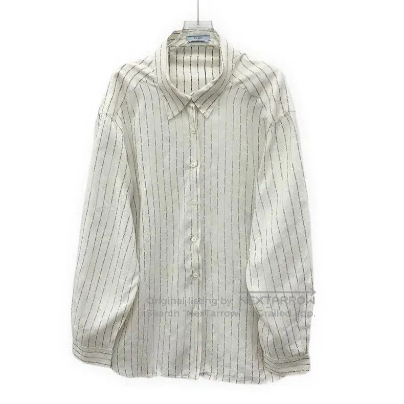 Prada Prada White Striped Logo Cotton Shirt. Size US M / EU 48-50 / 2 - 1 Thumbnail