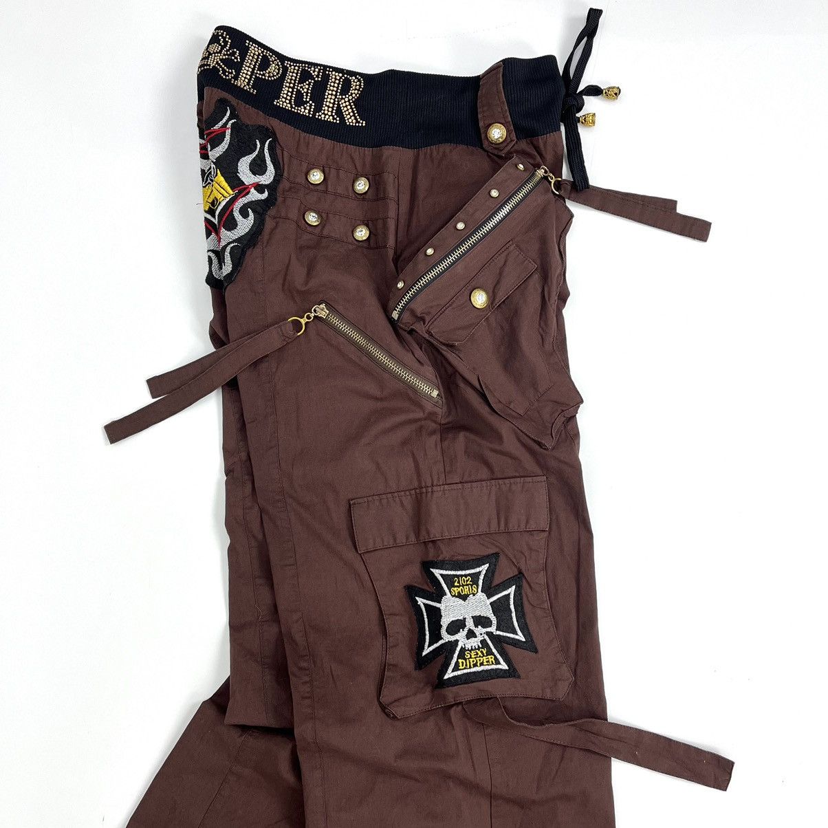 14th Addiction × KMRii × Yasuyuki Ishii Crazy Y2K Dipper Bondage Skulls Studded Multipocket Pants Size US 27 - 6 Thumbnail