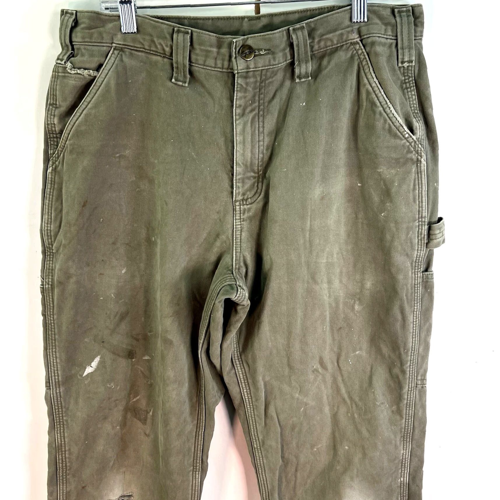 Carhartt VINTAGE Carhartt Canvas Carpenter Lined Distressed Pants Mens Size 34x32 Sage Green 10070 Grunge Workwear Size US 34 / EU 50 - 2 Thumbnail