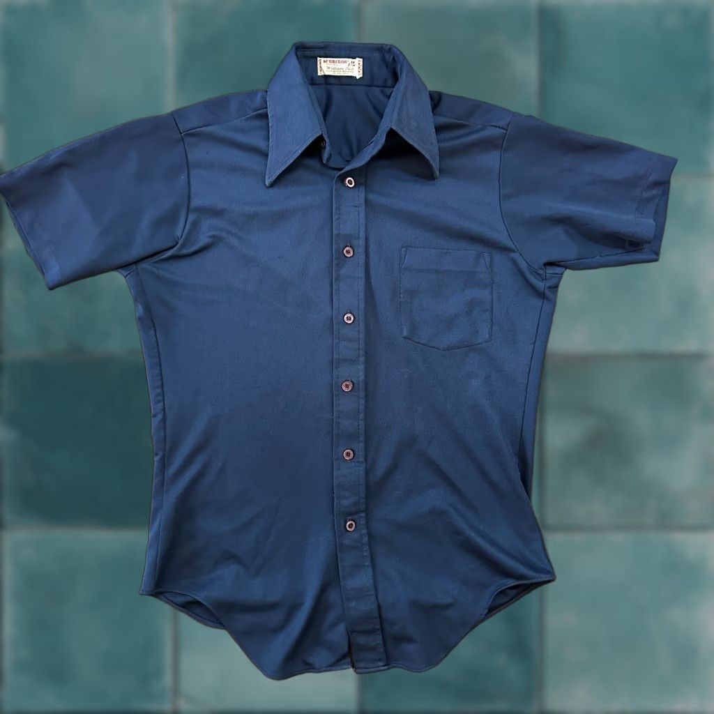 McGregor VINTAGE MCGREGOR Shirt M Short Sleeve Button-Front Blue Plaid Rockabilly USA 70s Mens/Adults Size US M / EU 48-50 / 2 - 1 Thumbnail