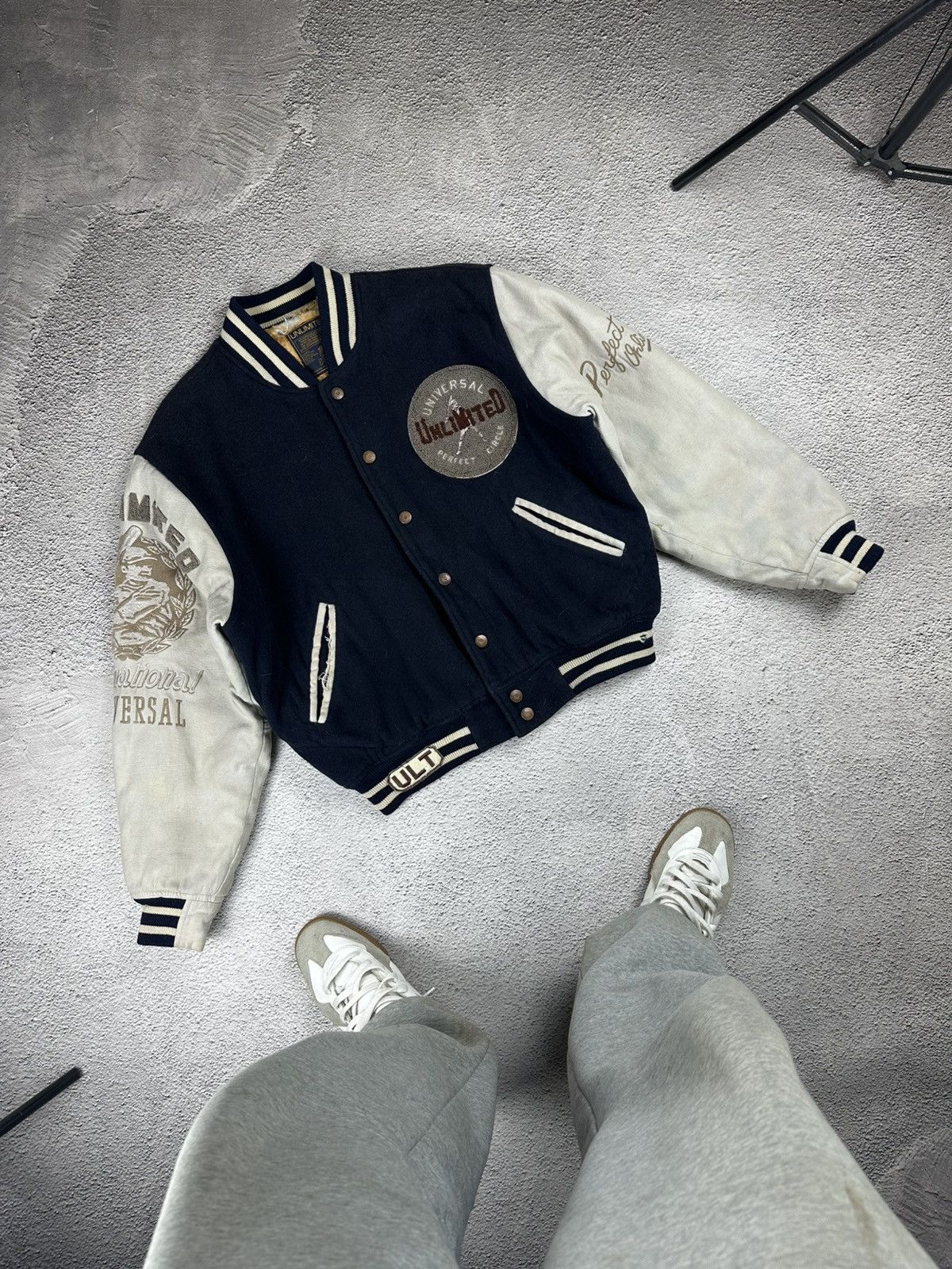 Japanese Brand Vintage Varsity Wool Jacket Unlimited Universal Distressed Size US XL / EU 56 / 4 - 3 Thumbnail