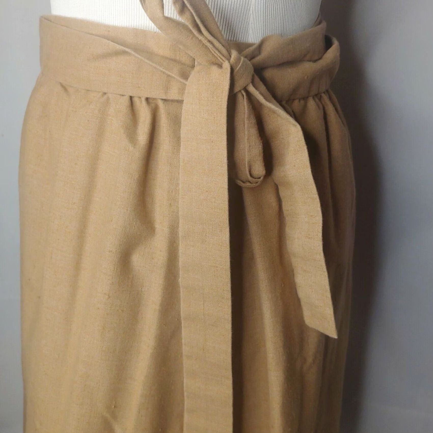 Nique VINTAGE Handmade Skirt wrap Midi Brown OSFM Tie Womens Hippie Bohemian Nature Cottagecore Fall Spring Summer 25.5" long Size 42" / US 20 - 4 Thumbnail