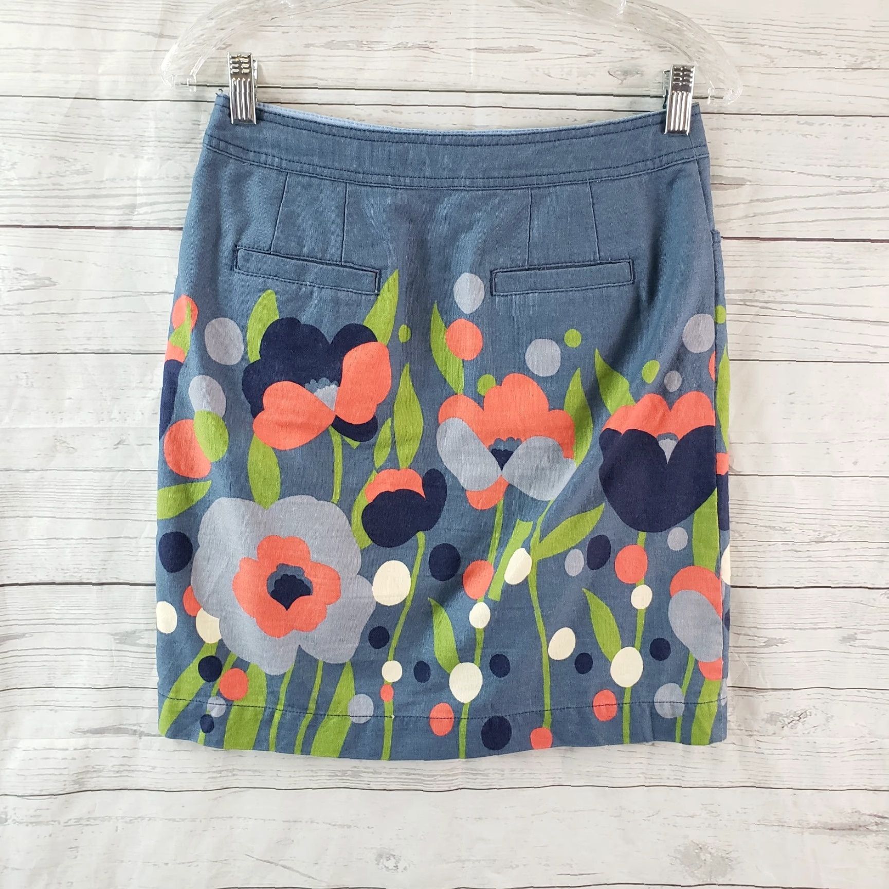 Boden Boden Skirt Womens 4 Blue Pink Floral Pockets Cotton Side Zip Short Straight & Pencil Size 27" / US 4 / IT 40 - 2 Thumbnail