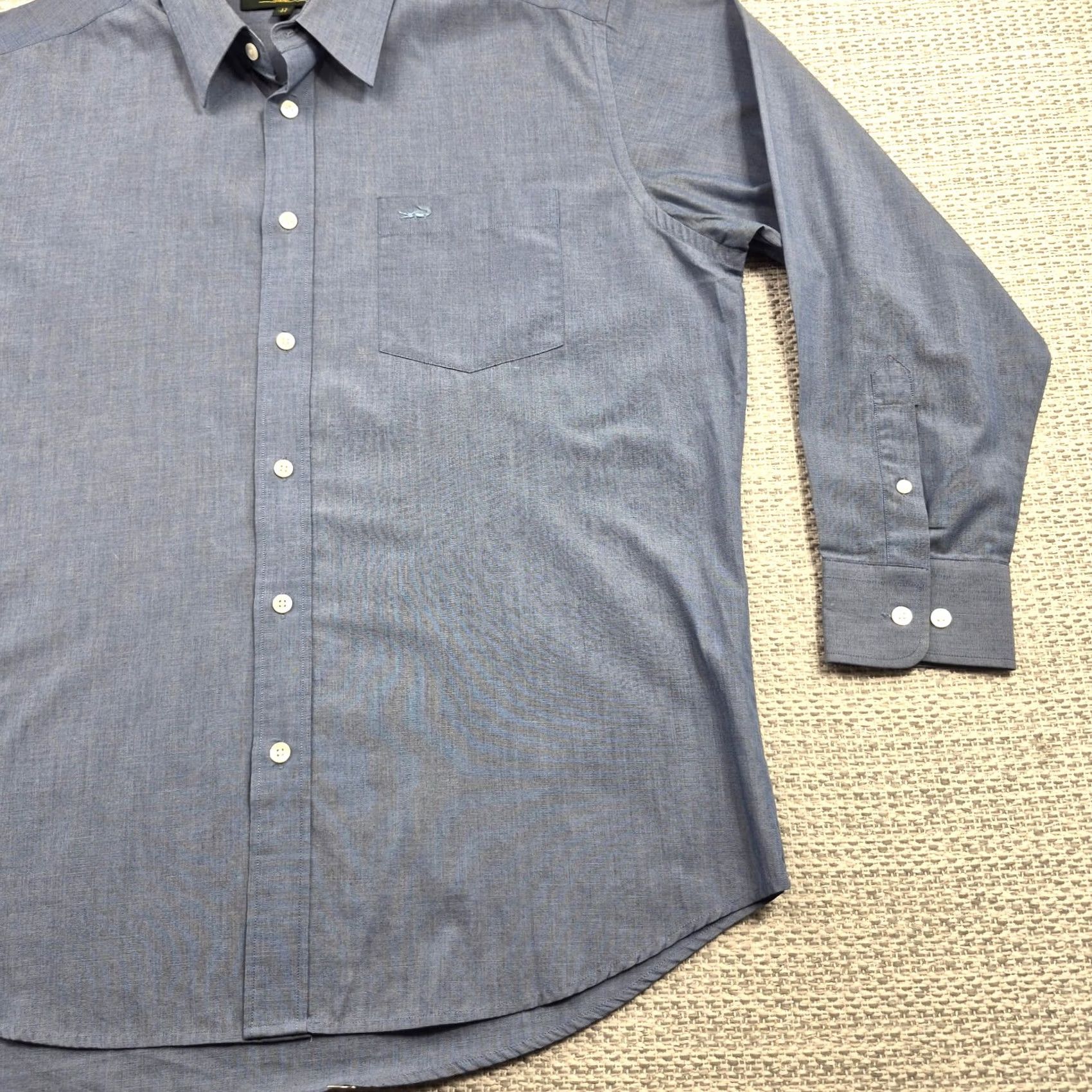 Vintage Crocodile Shirt Mens 17 34/35 Blue Solid Button Down Long Sleeve Dress Pocket Shirt Men Regular Size 17 Blue Size 46R - 2 Thumbnail