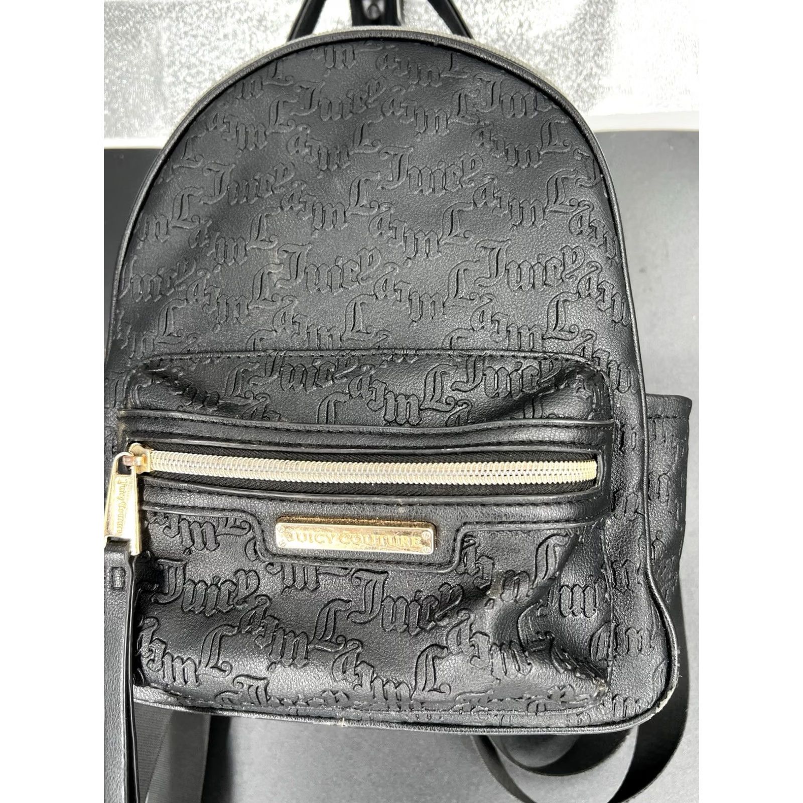 Juicy Couture Juicy Couture Black Leather Backpack Purse Logo Pattern Medium Casual Travel Zip Closure Womens Size ONE SIZE - 2 Thumbnail