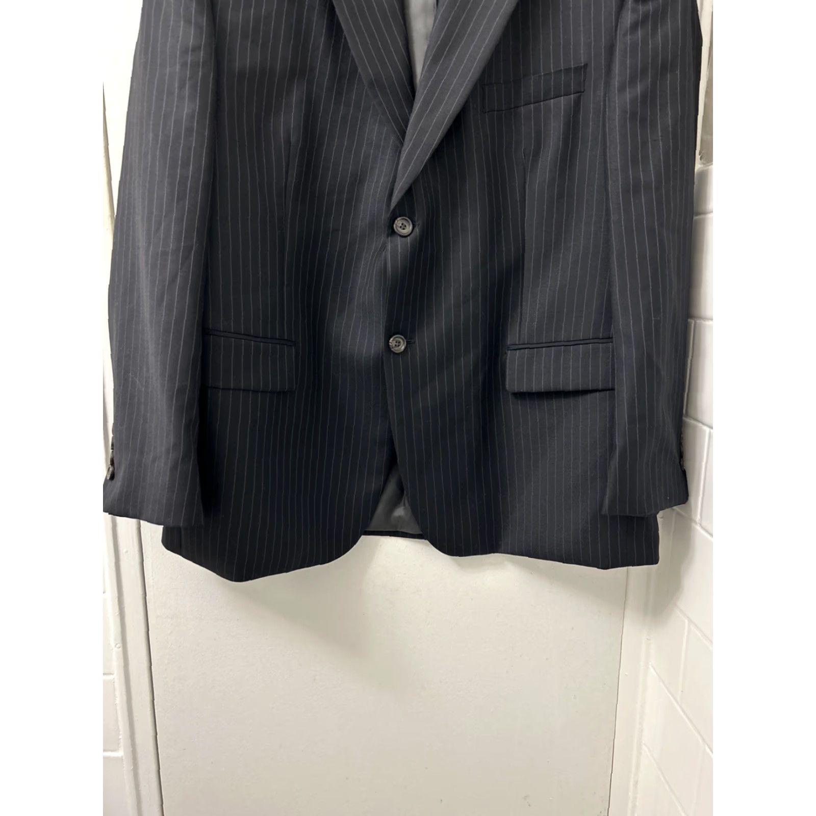 Ralph Lauren Lauren Ralph Lauren Blazer Mens 42S Black 100% Wool Tweed Pinstripe Two-Button Long Notch Lapel Jacket Size 42R - 3 Thumbnail