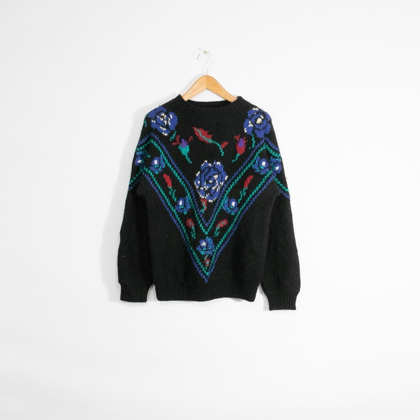 Vintage Vintage Floral Pattern Wool Sweater Medium - Black Mock Neck Size US M / EU 48-50 / 2 - 1 Thumbnail