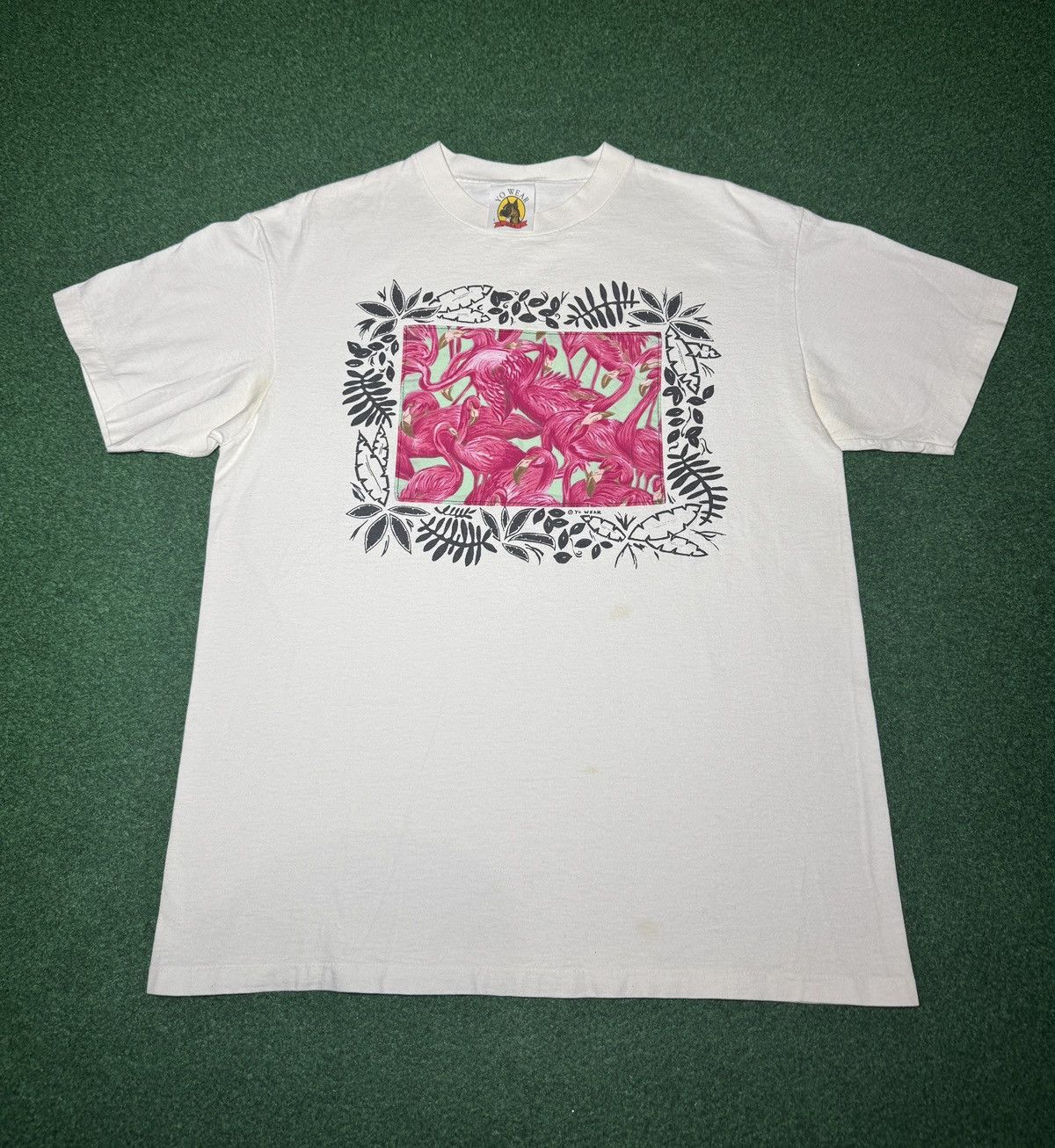 Vintage Yo Wear Flamingo Patch Graphic Print Vintage 90s L T Shirt Size US L / EU 52-54 / 3 - 1 Thumbnail