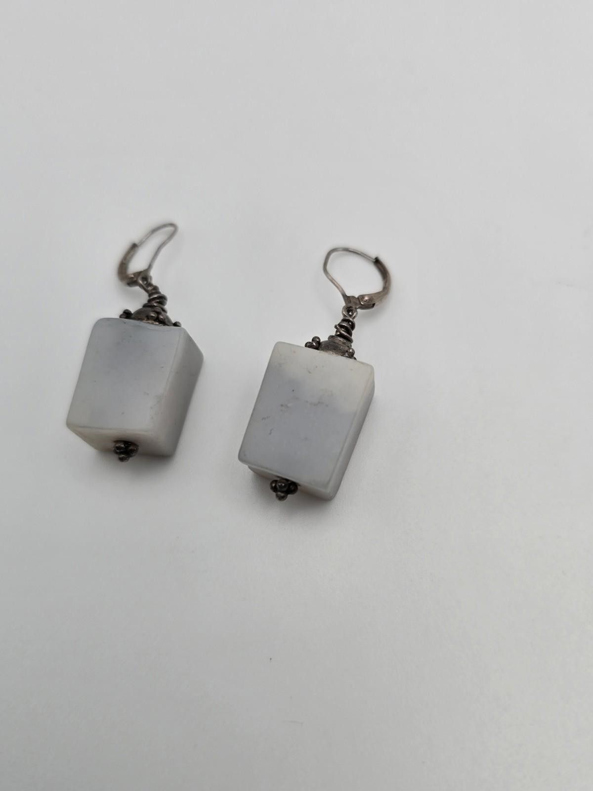 Sterling Silver Vintage Chunky Blue Chalcedony Necklace Set Sterling Cones Size ONE SIZE - 5 Thumbnail