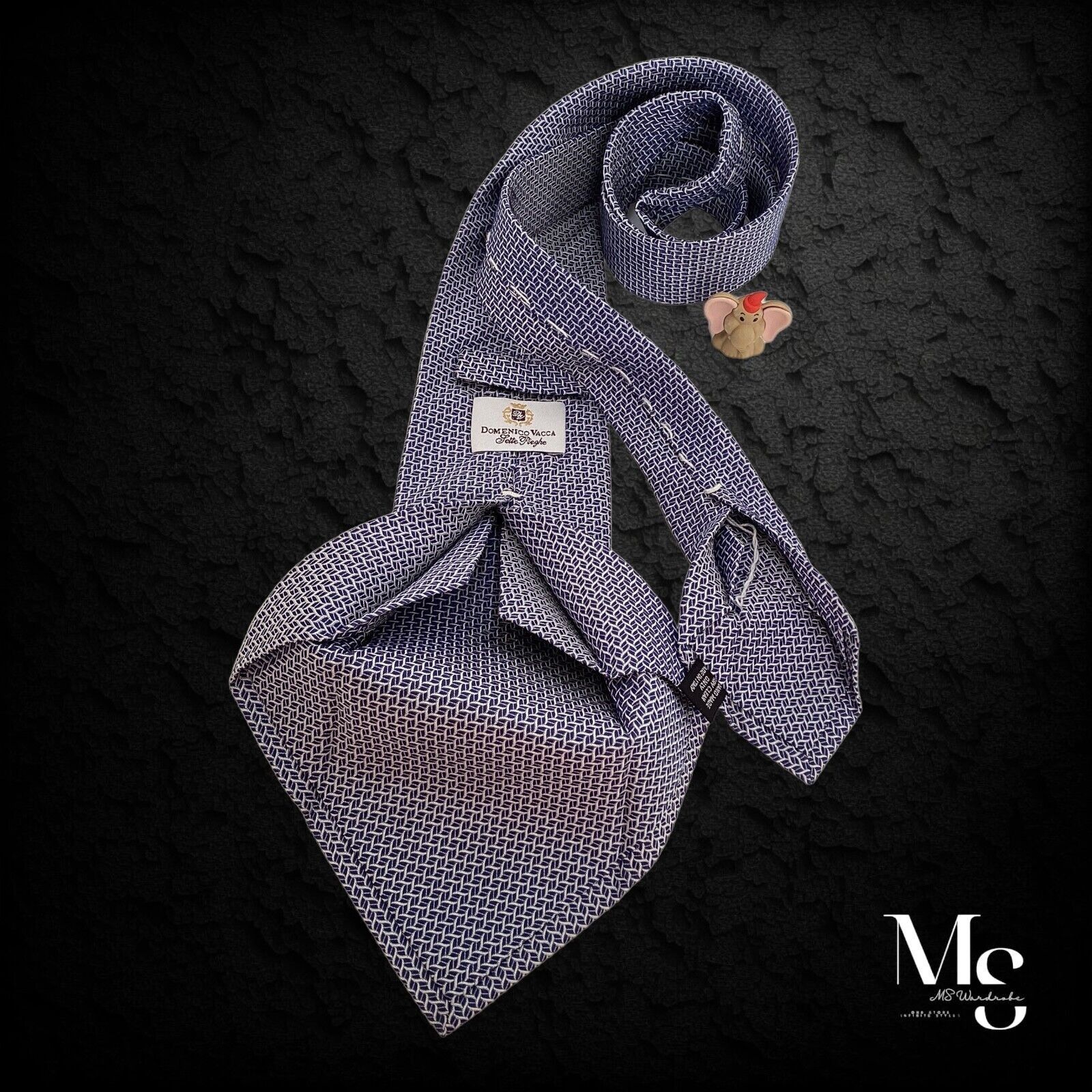 Domenico Vacca DOMENICO VACCA 7Fold Blue 3D Geometric Silk Tie Italy W: 4" Size ONE SIZE - 2 Thumbnail