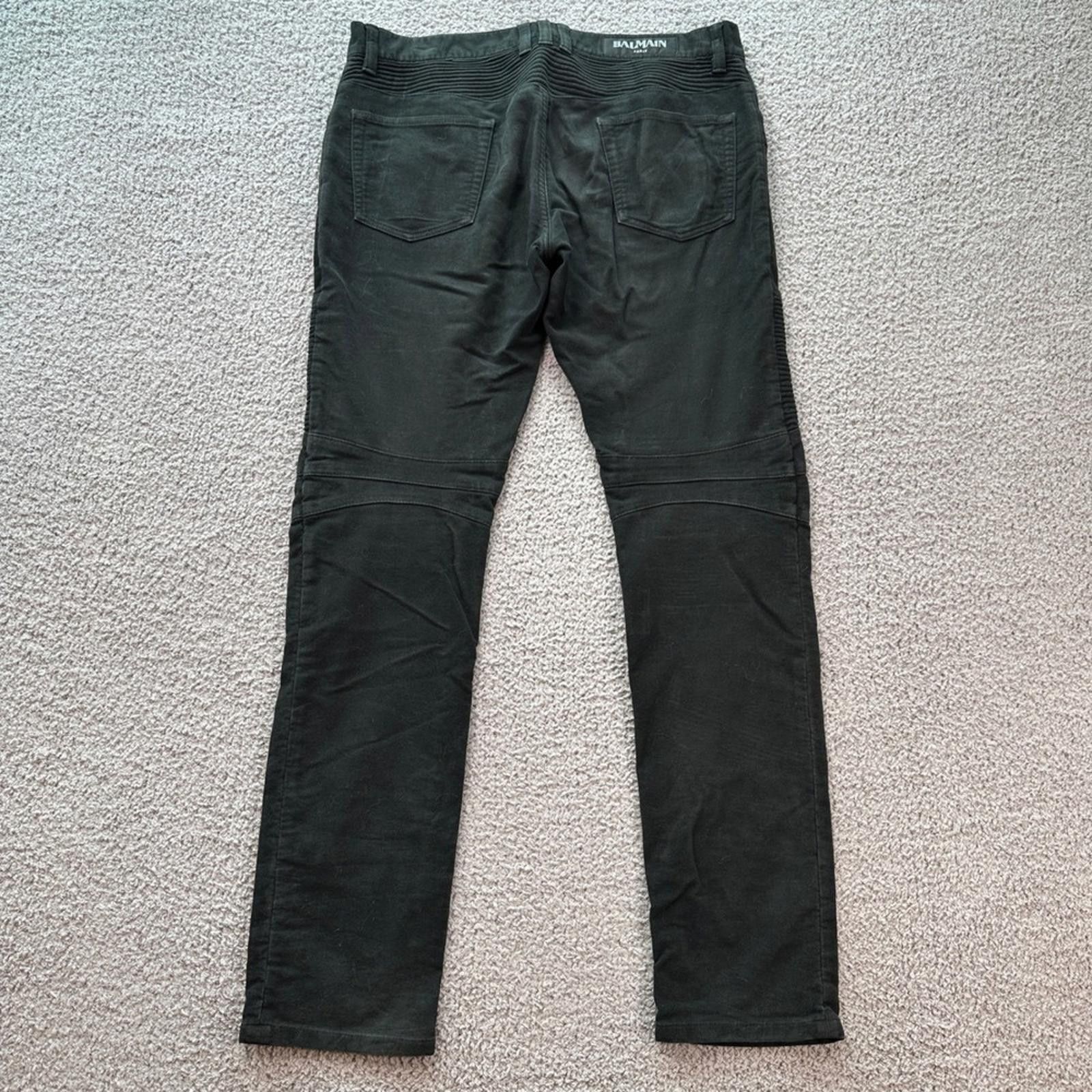 Other BALMAIN Paris Mens Black Moto Biker Jeans 33 Slim Fit Ribbed Size US 33 - 2 Thumbnail