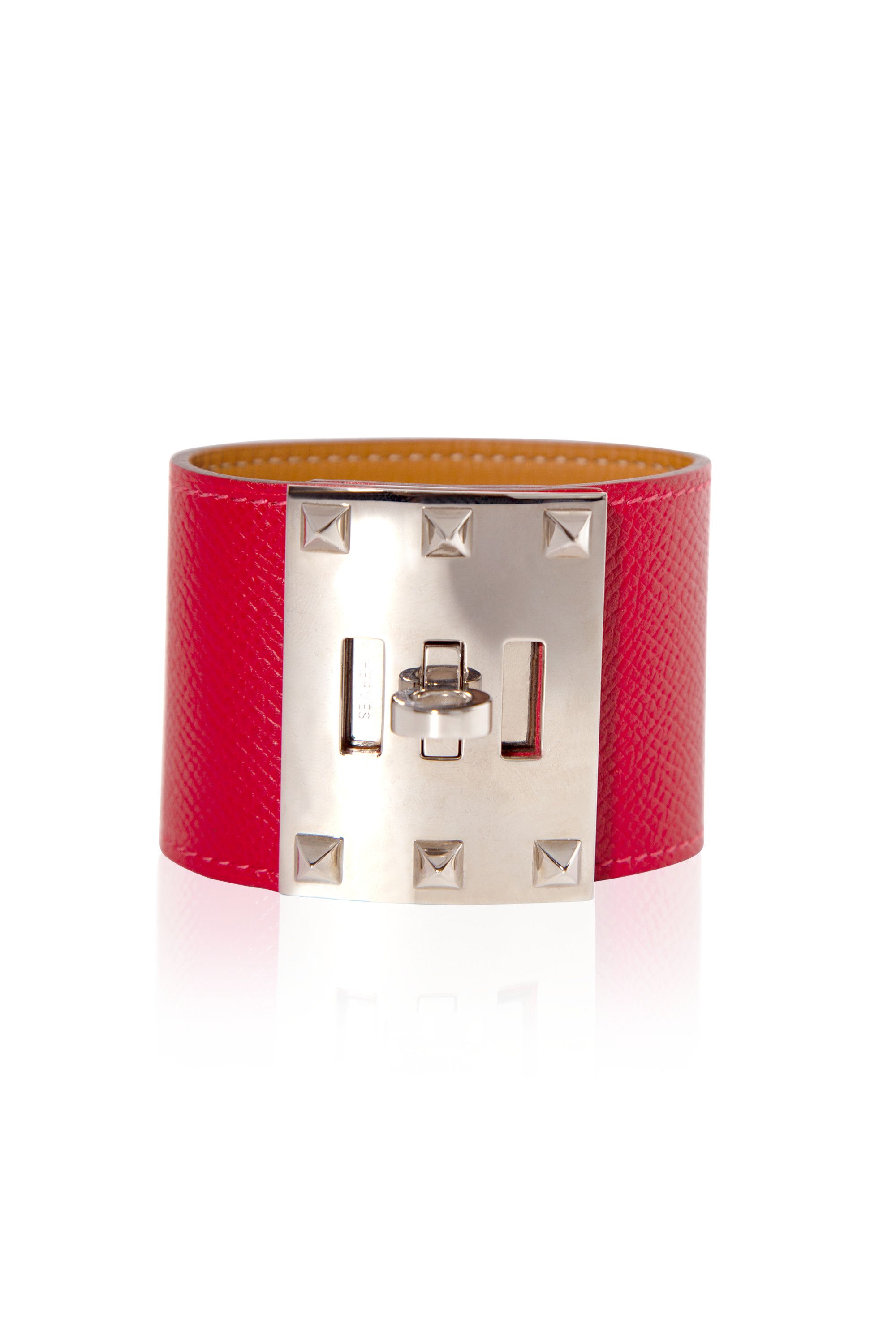 image of Hermes Kelly Dog Extreme Bracelet In Red Epsom Phw in Gold, Women's