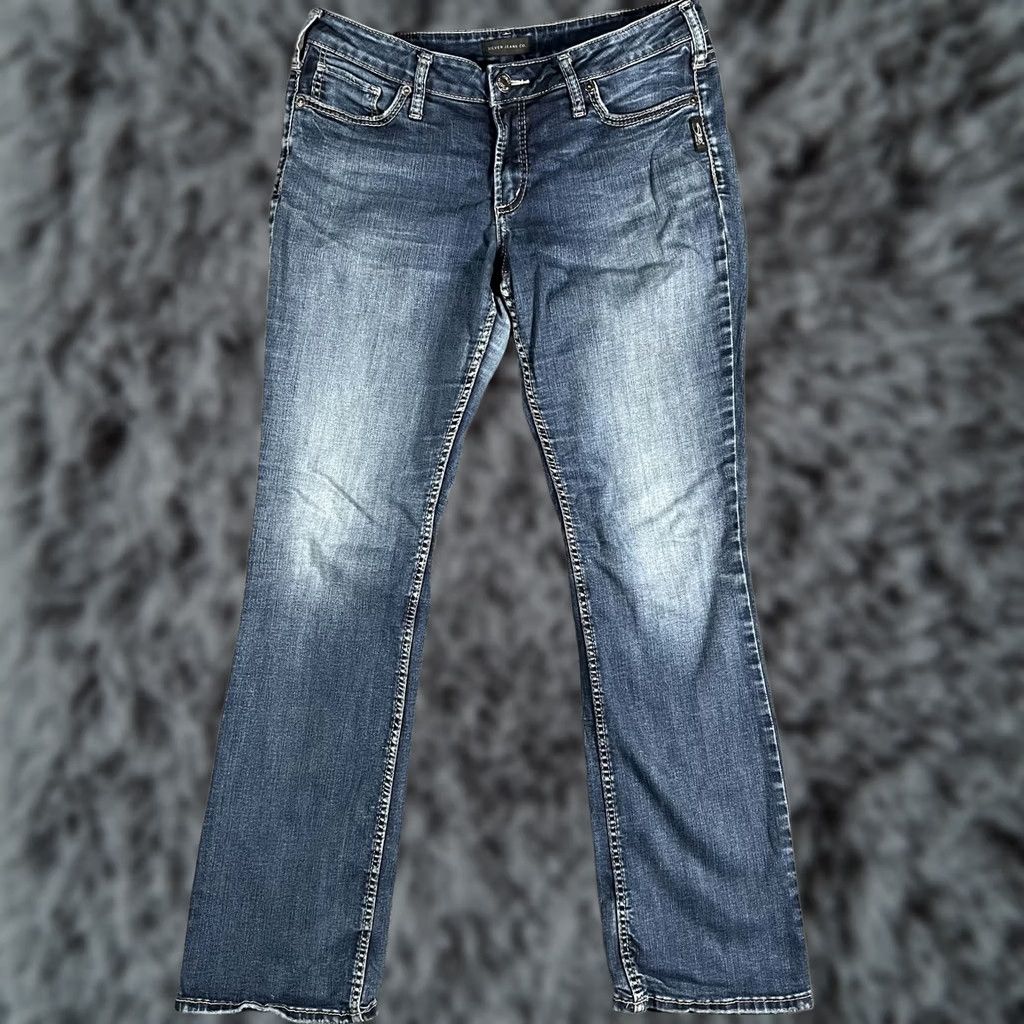 Silver Jeans Co. Silver Jeans Suki Womens 38x33 Slim Bootcut Denim Stretch Embroidered Boot Jeans Size 26" / US 2 / IT 38 - 1 Thumbnail