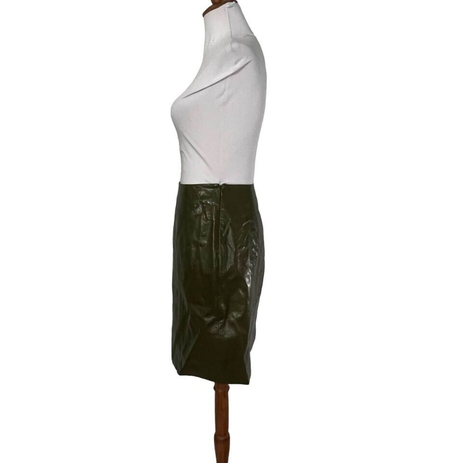 Ellen Tracy Vintage 80s Linda Allard Olive Green Leather skirt 4 Petite Size 27" / US 4 / IT 40 - 4 Thumbnail