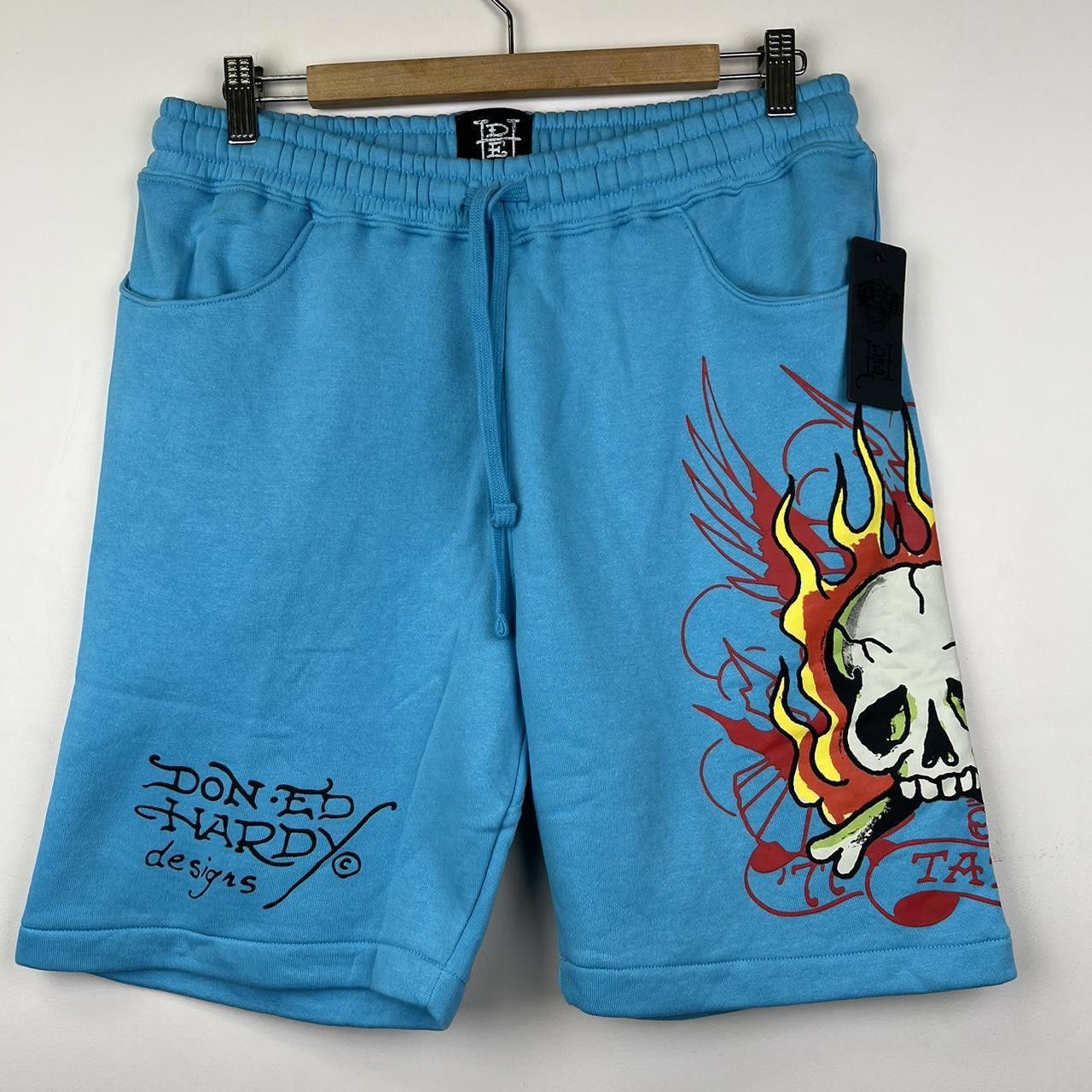 Ed Hardy NEW WITH TAGS Don Ed Hardy Graphic Skull Design Blue Shorts Size US 32 / EU 48 - 3 Thumbnail