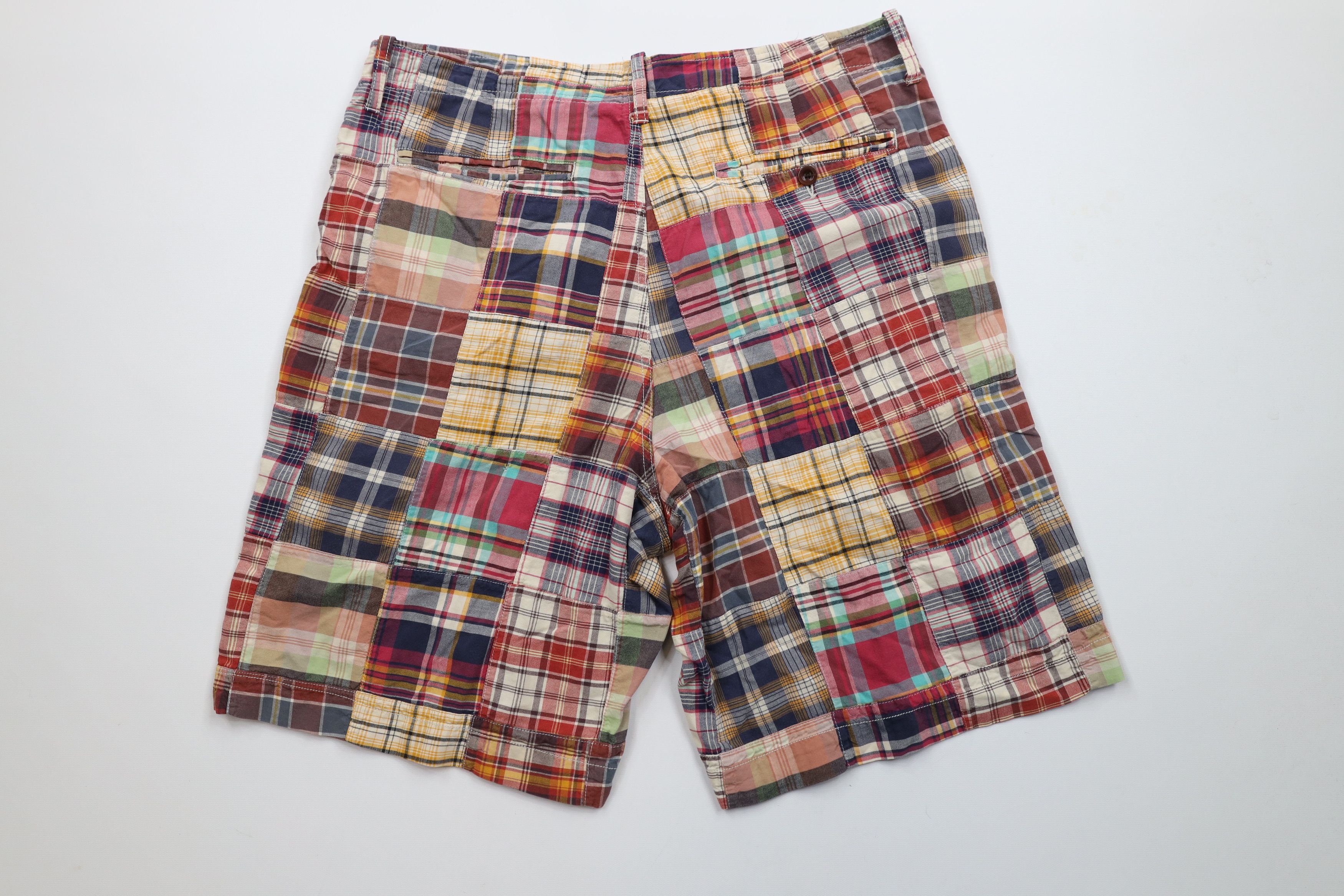 J.Crew × Vintage Vintage 90s Y2K J Crew Patchwork Rainbow Madras Shorts Size US 35 - 7 Thumbnail