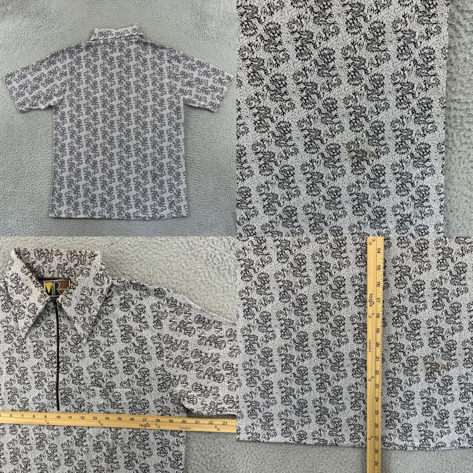DANCER VINTAGE Cellini Knitwear Mens M Dagger Collar 1/4 Zip Nylon 70s Dance Disco Shirt Size 40R - 8 Thumbnail