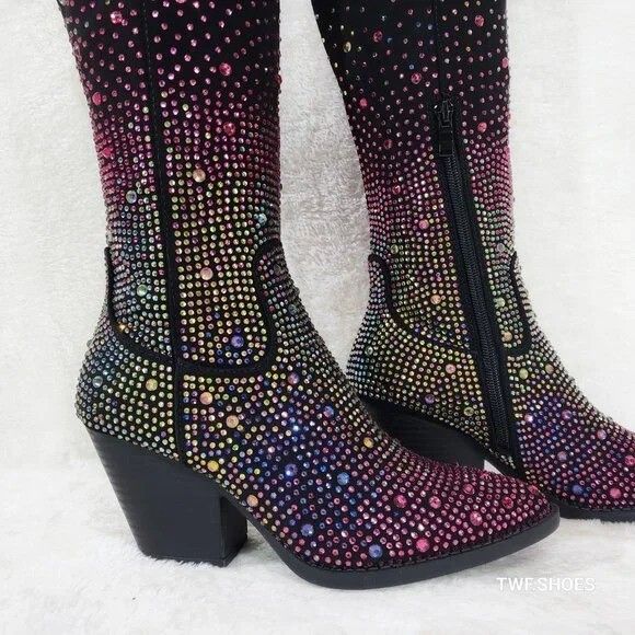 Other Glamour Cowboy Multi Color Ombre Rhinestone Cowgirl Boots Size US 7 / IT 37 - 7 Thumbnail