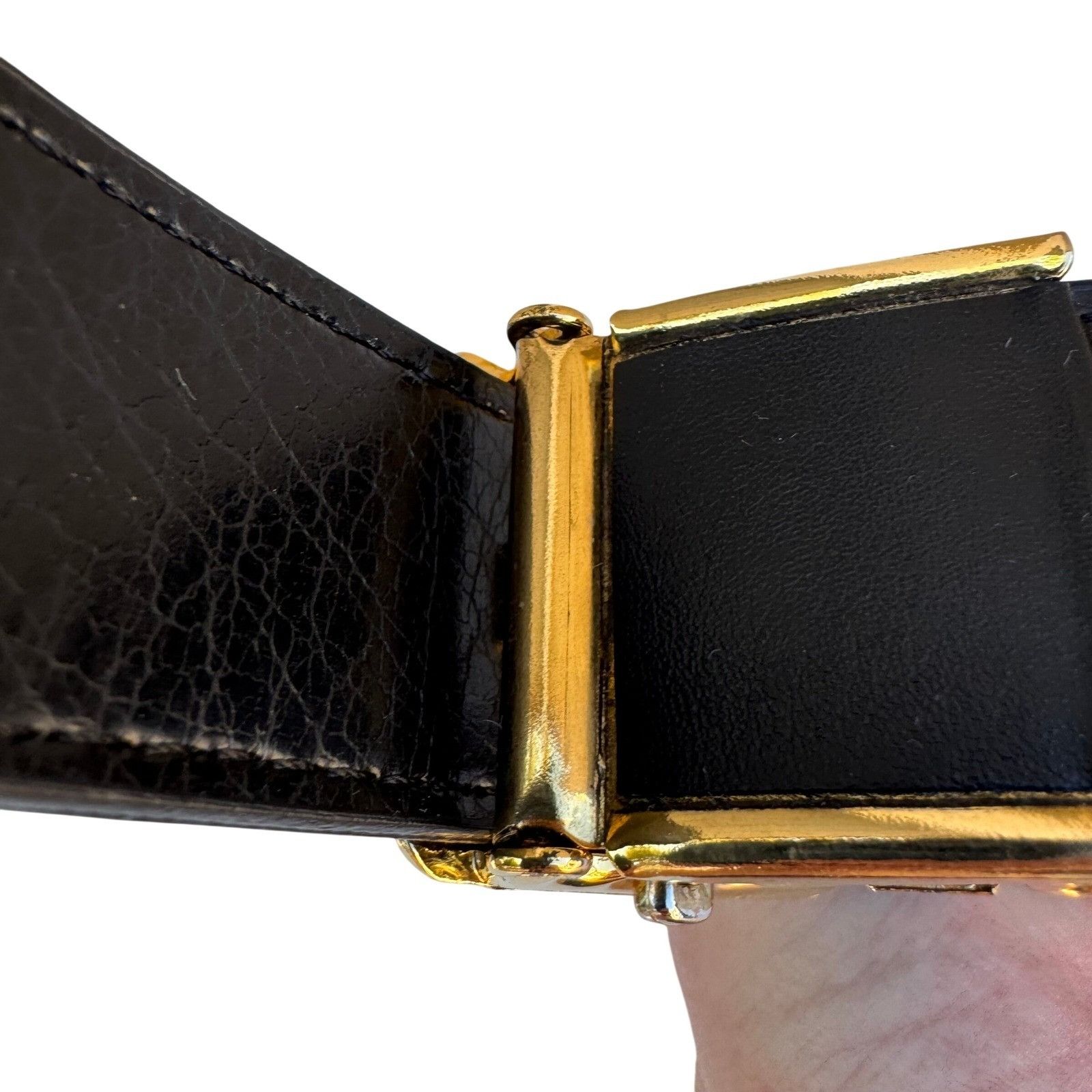 Other Flex Black Genuine Leather Belt Gold Button Lever Buckle Mad Size ONE SIZE - 6 Thumbnail