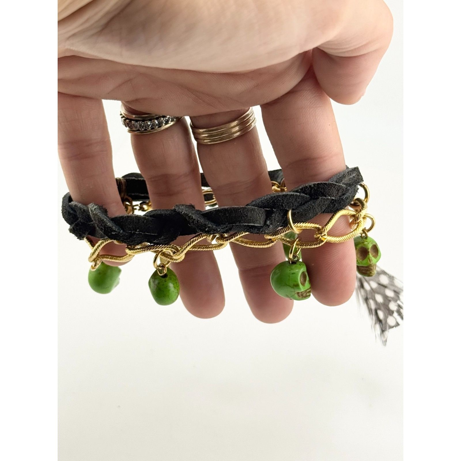 Vintage Vintage suede braided Halloween green Howlite stone skull ch Size ONE SIZE - 3 Thumbnail