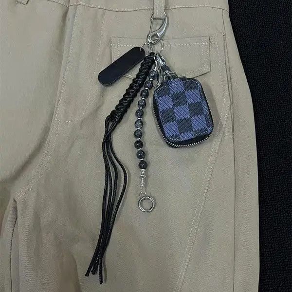 Jewelry Black Checkered Keychain with Tassel and Beads Size ONE SIZE - 3 Thumbnail