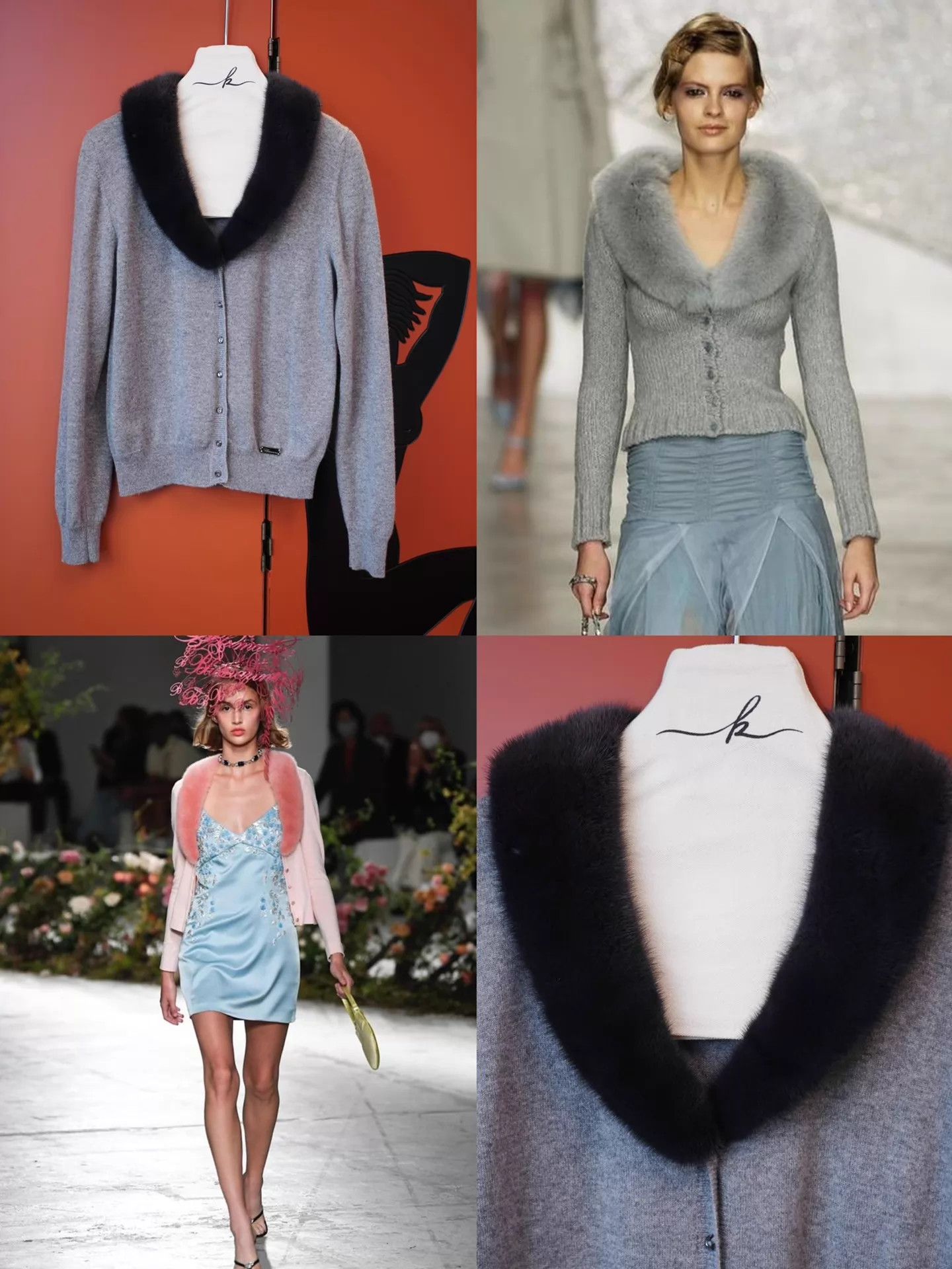 Blumarine Blumarine Mink Collar Cashmere Cardigan Gray Crystal Btn Size S / US 4 / IT 40 - 2 Thumbnail