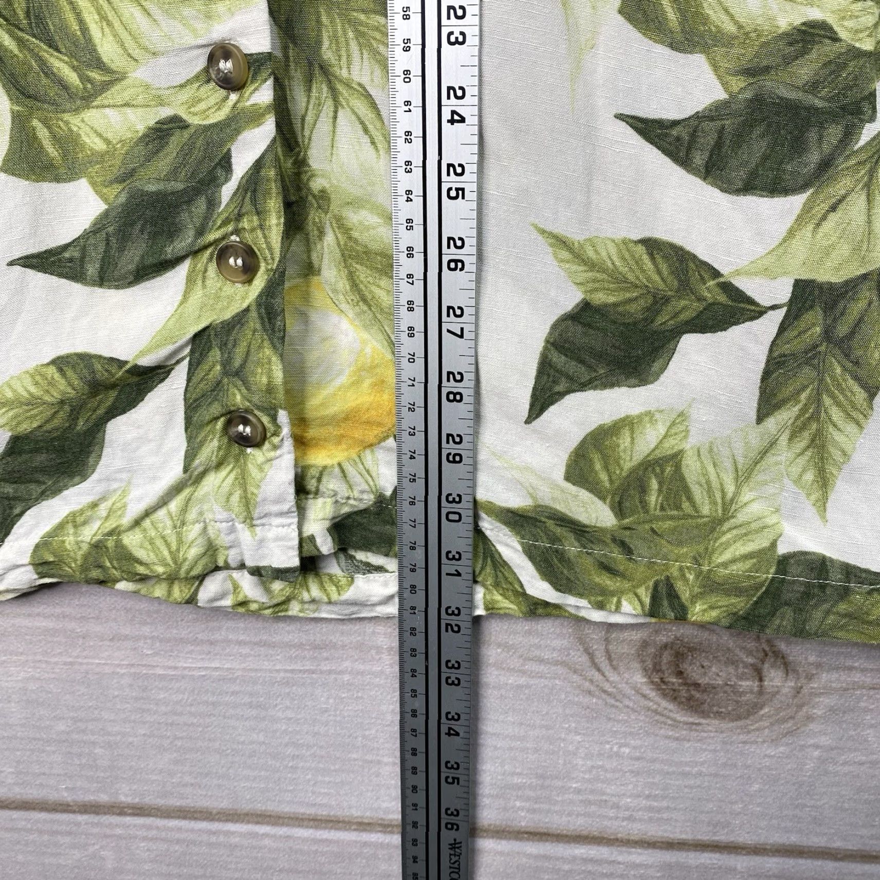 H&M H&M Dress XS Green Floral Linen Blend Lemon Print Mini Button Up V Neck Sleeveless Puff Sleeve Women Casual Short Dress Size XS / US 0-2 / IT 36-38 - 5 Thumbnail