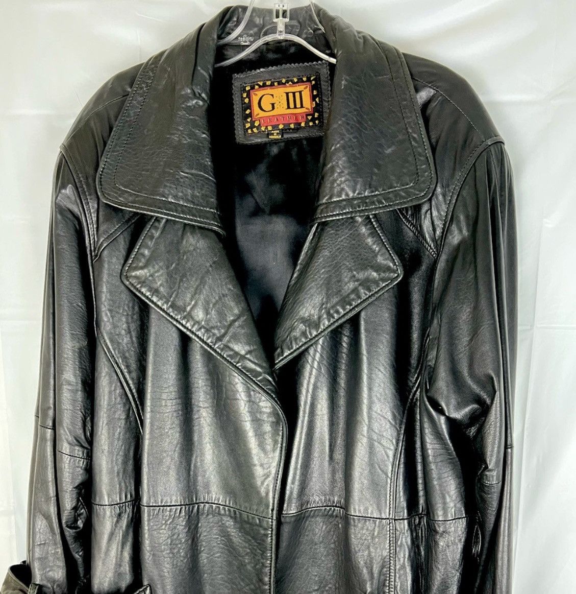 Vintage G-III Black leather trench coat