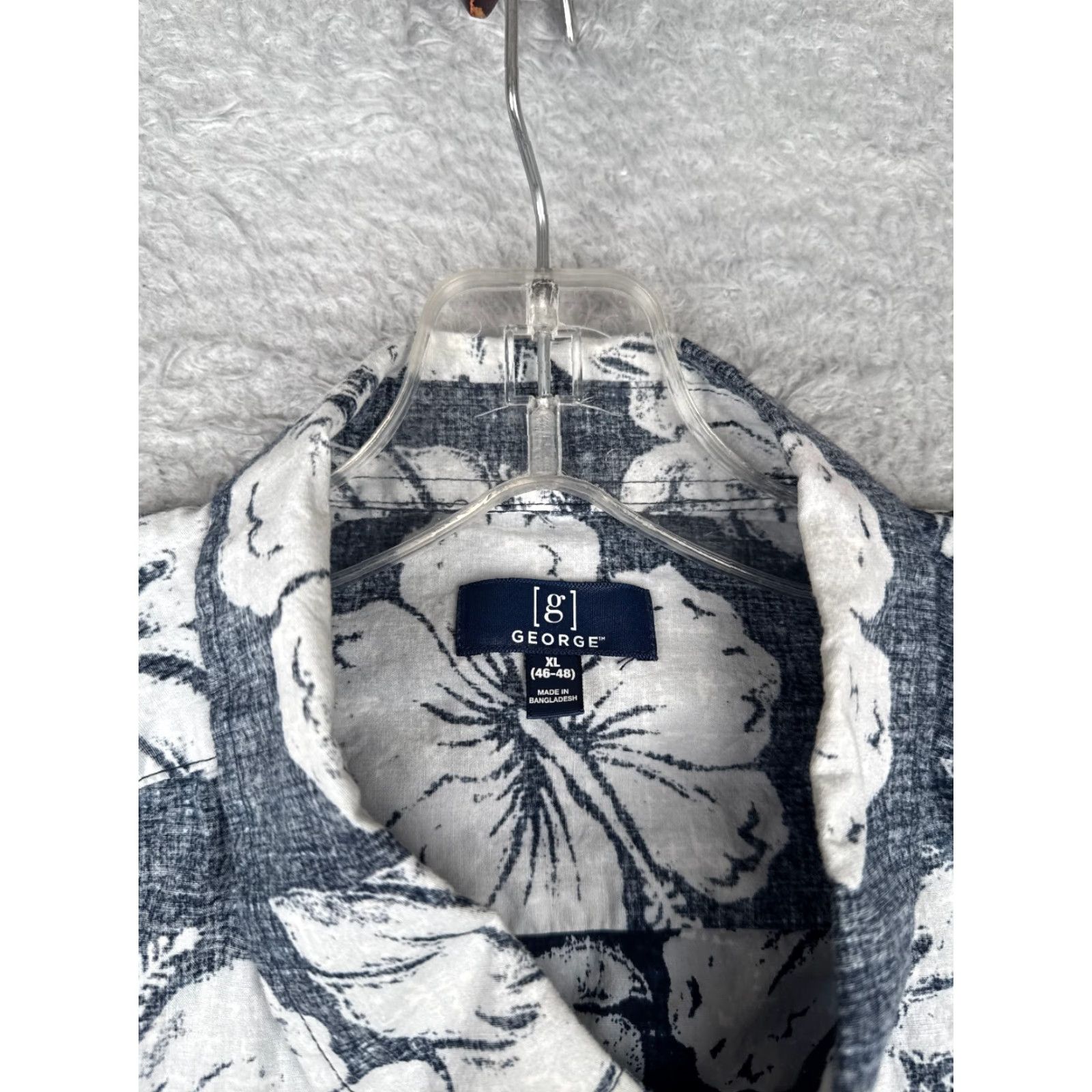 George George Shirt Mens XL Blue White Floral Cotton Blend Hawaiian Button-Up Size US XL / EU 56 / 4 - 7 Thumbnail