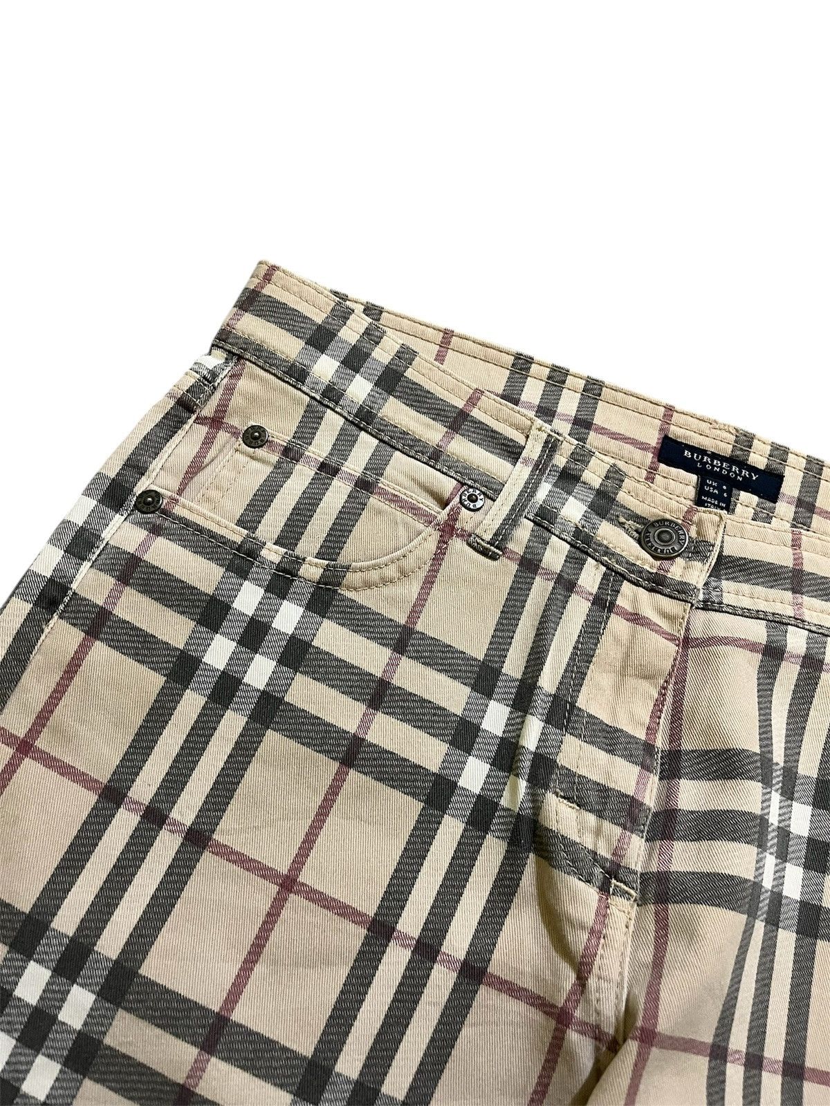 Burberry 2000s Christopher Bailey Era Y2K Nova Check Flared Trousers Size 28" / US 6 / IT 42 - 6 Thumbnail