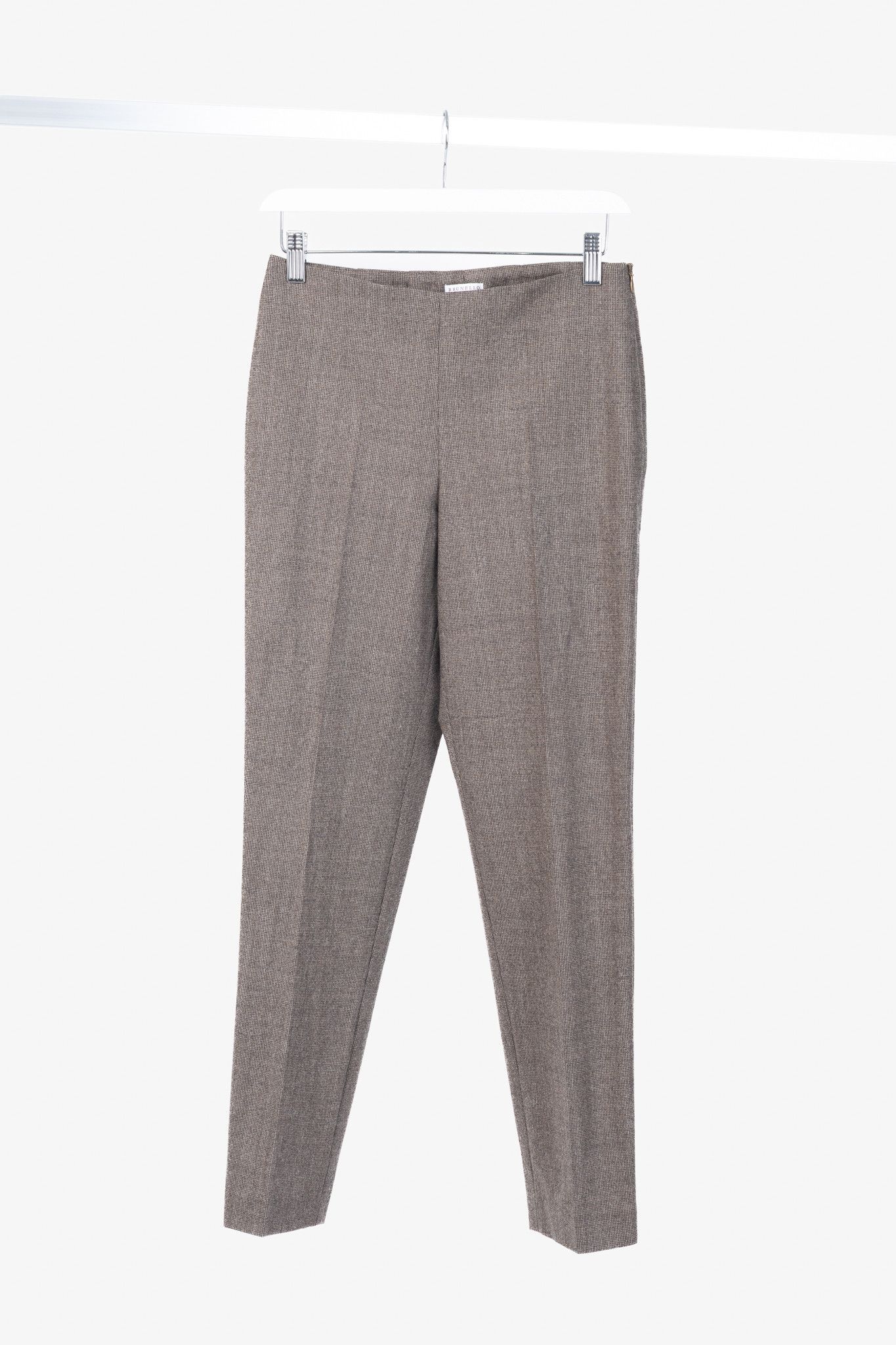 Brunello Cucinelli Brunello Cucinelli Brown Micro-Plaid Stretch-Wool Trousers Size 27" / US 4 / IT 40 - 1 Thumbnail