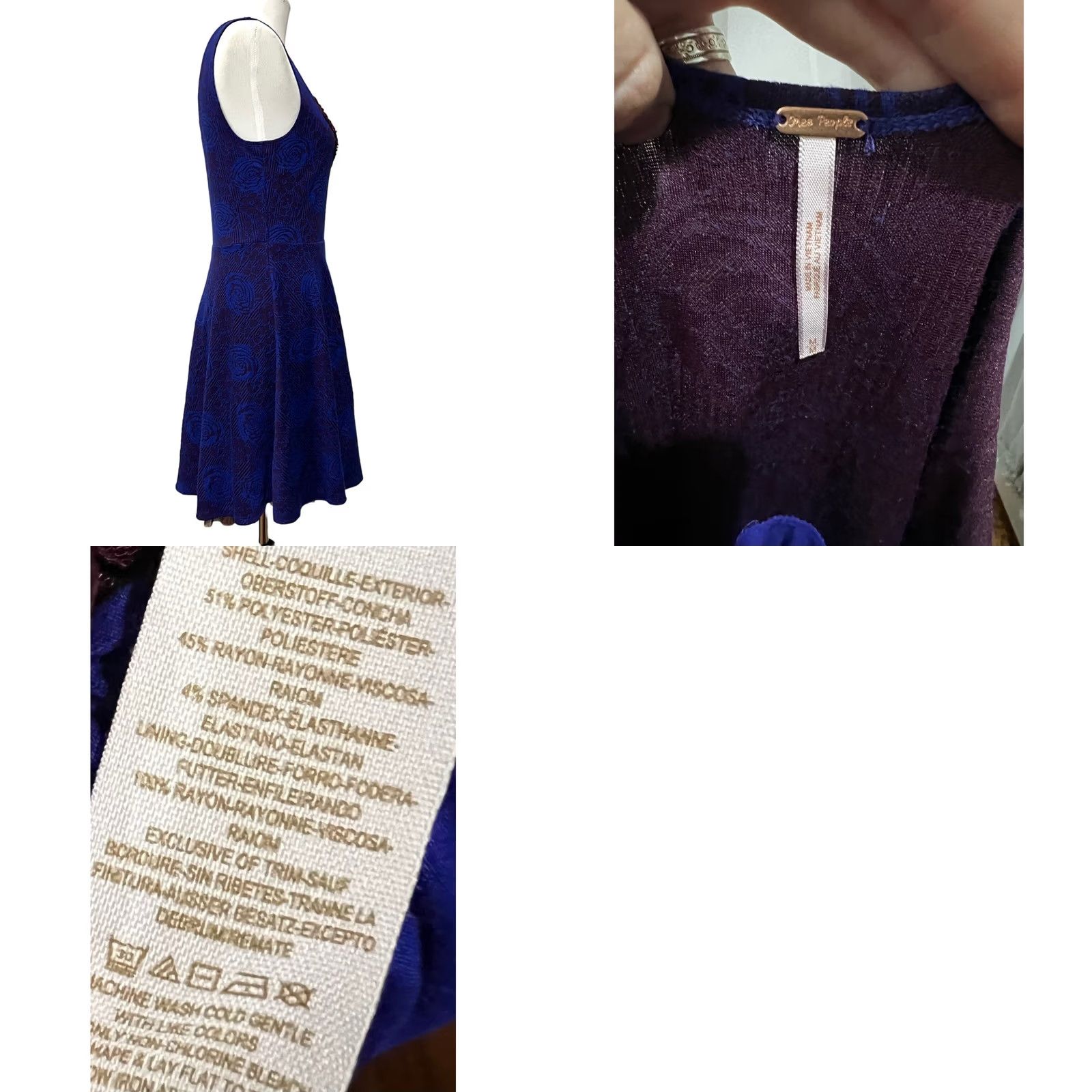 Free People Free People Skater Dress Blue Floral Sleeveless Beaded Neck Sz M Womens Dress Short Princess 90s Rock? Size M / US 6-8 / IT 42-44 - 9 Thumbnail