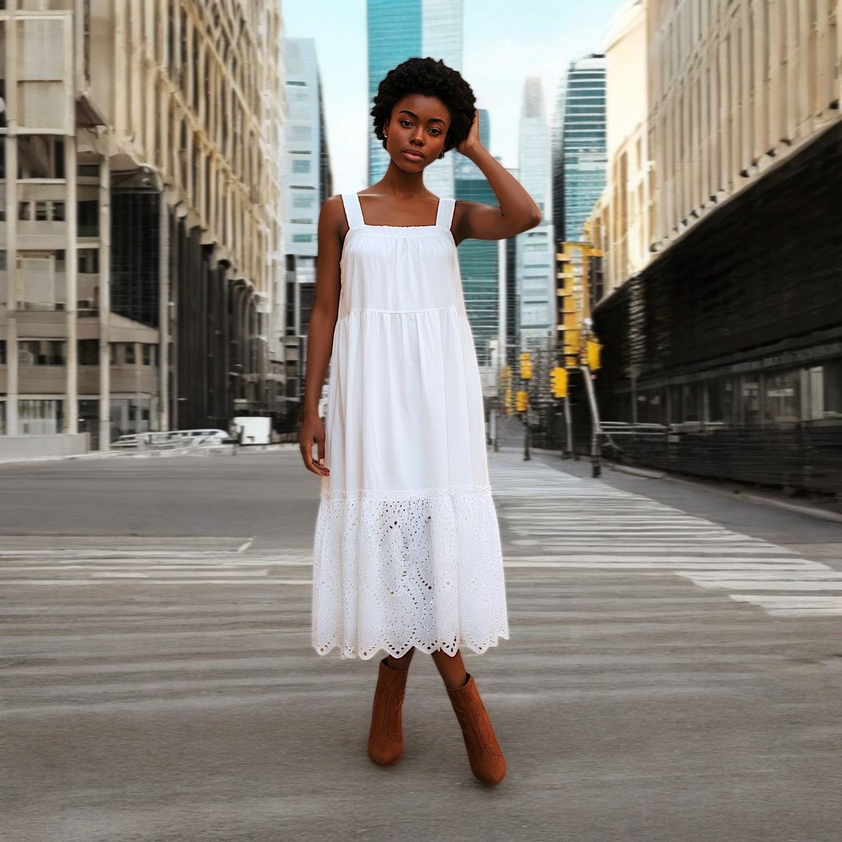 Other Ella by Rafaella Women’s White Tiered Midi Dress Sz Large Size L / US 10 / IT 46 - 1 Thumbnail