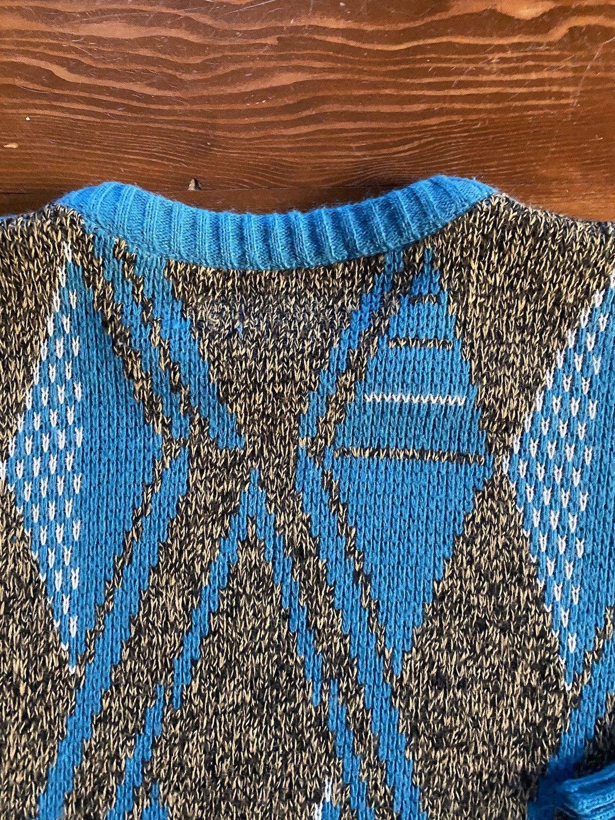 Vintage Vintage 80’s Poplar Knit Blue Diamond Pattern Knit Sweater Size US L / EU 52-54 / 3 - 11 Thumbnail