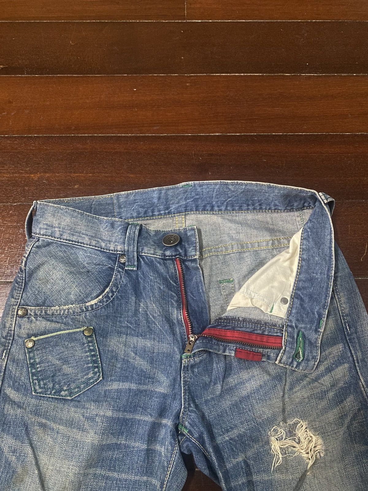 Edwin Fire Edwin bluetrip Flare Distressed Denim mud wash faded Size US 34 / EU 50 - 19 Thumbnail