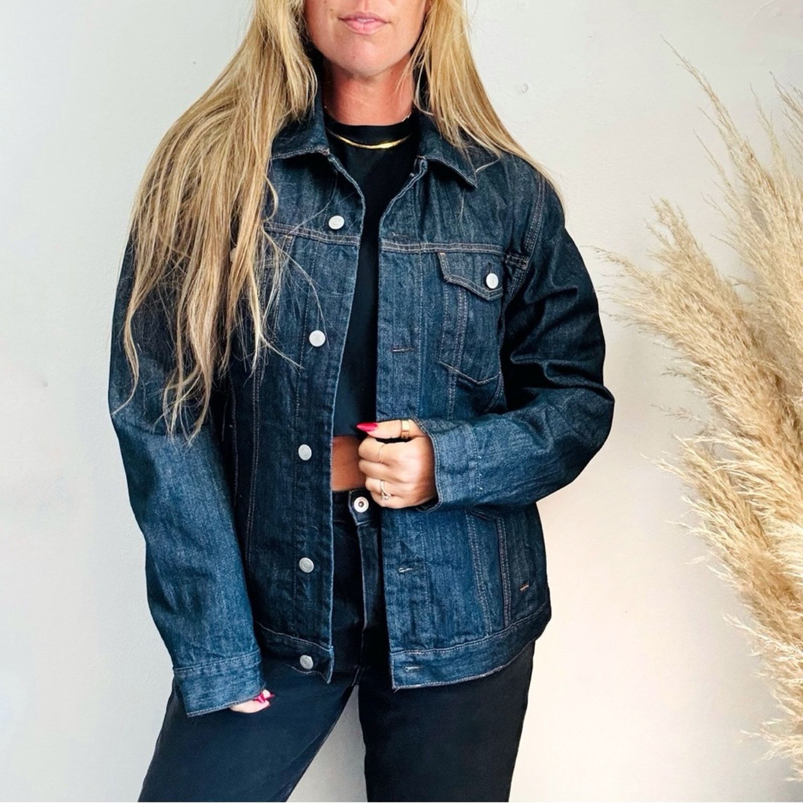 Gap GAP Oversized Navy Blue Silver Button $110 Denim Jean Jacket Size L / US 10 / IT 46 - 1 Thumbnail